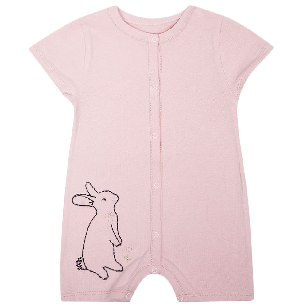 Baby Girls Pink Cotton Romper With Rabbit