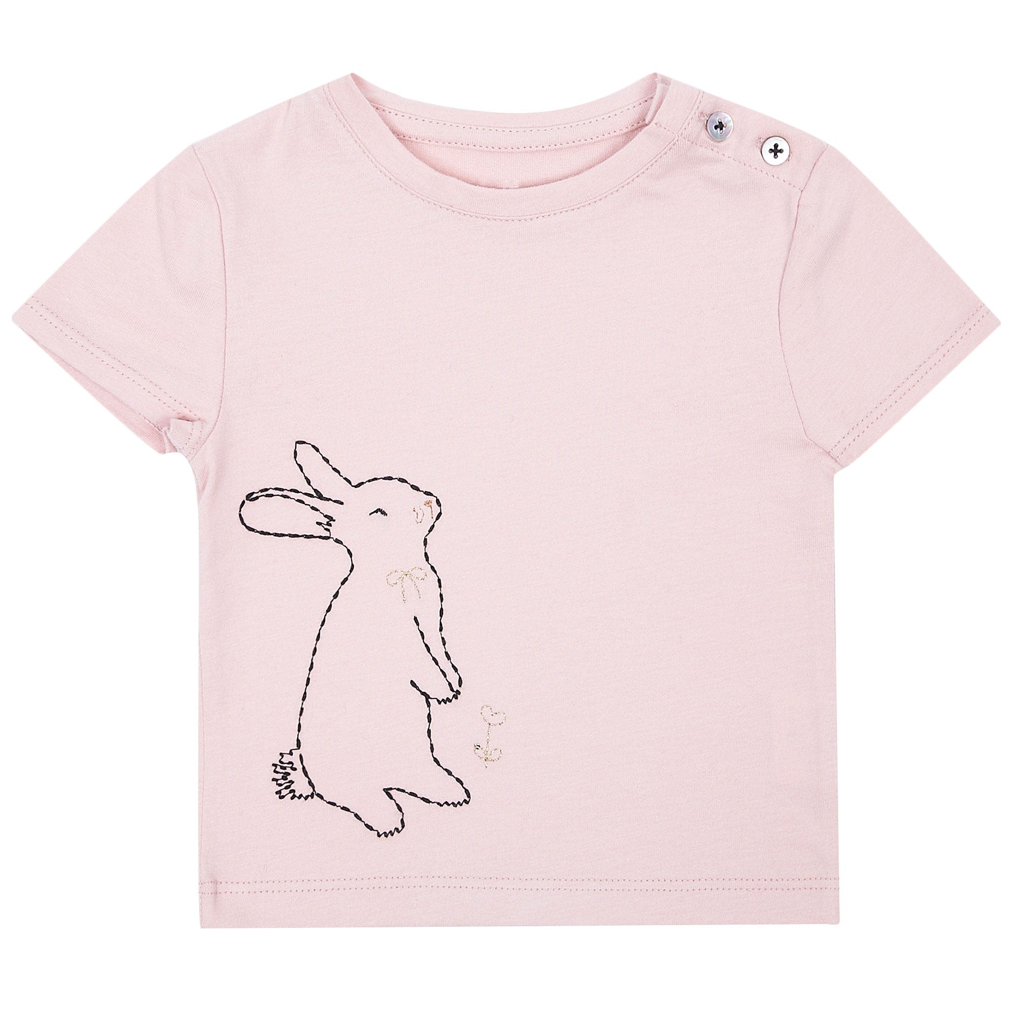 Baby Girls White Cotton T-shirt With Rabbit