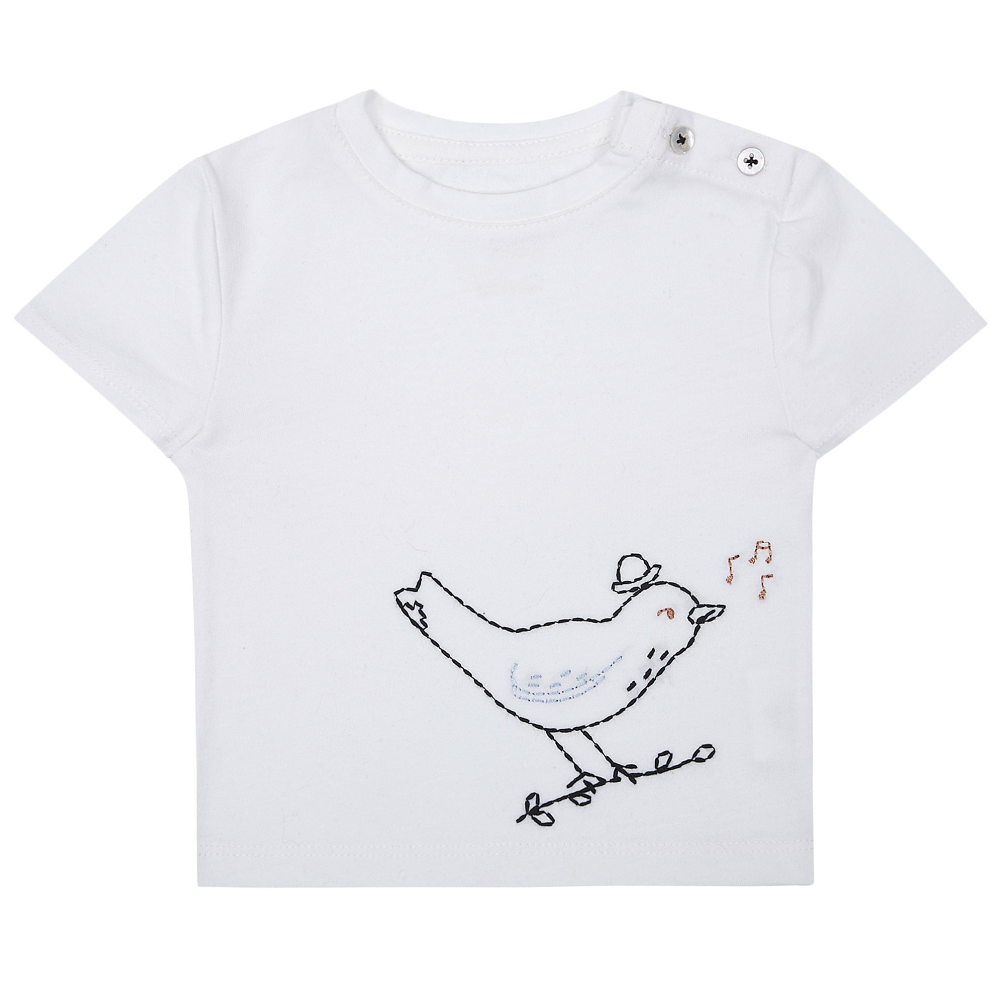 Baby Girls White Cotton T-shirt With Bird