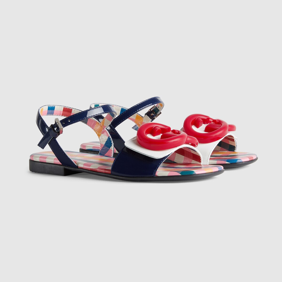 Girls Multicolor Check GG Logo Sandals