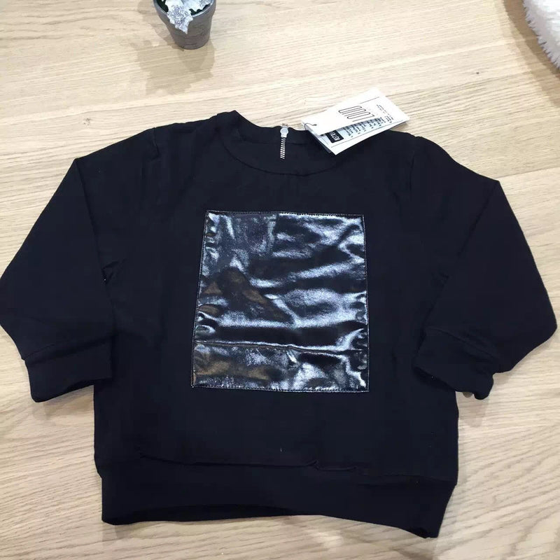 Boys&Girls Black Sweatshirt With Black Printed Trims - CÉMAROSE | Children's Fashion Store - 1