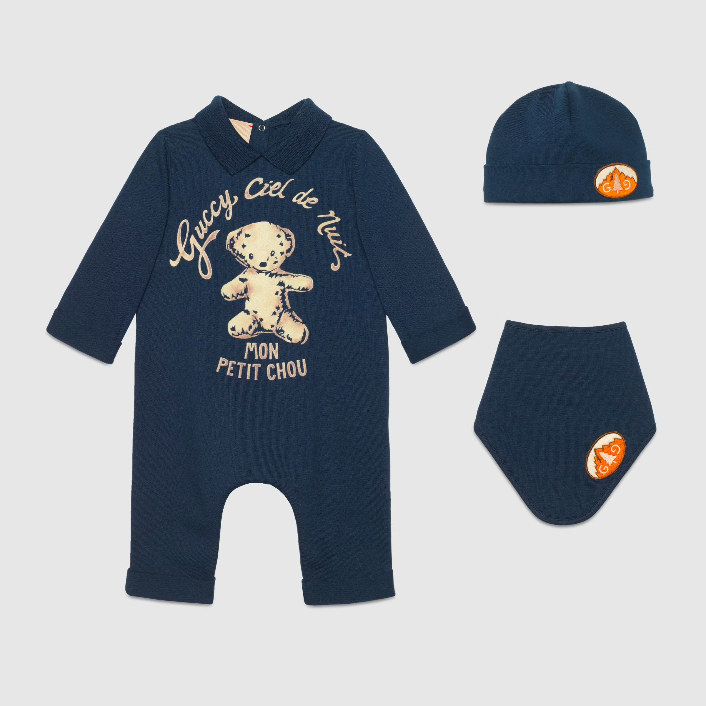 Baby Boys Navy Printed Cotton Babysuit Set