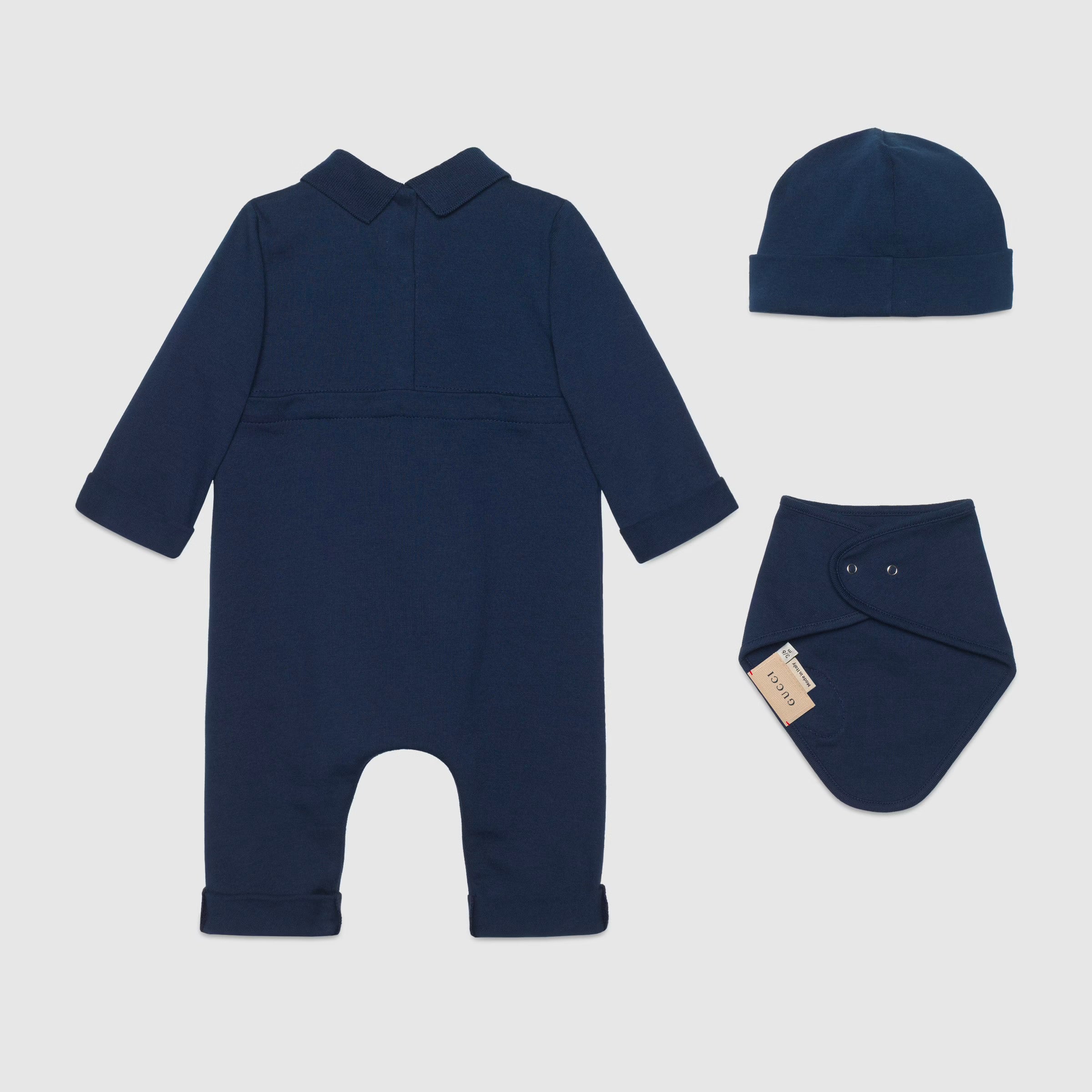 Baby Boys Navy Printed Cotton Babysuit Set