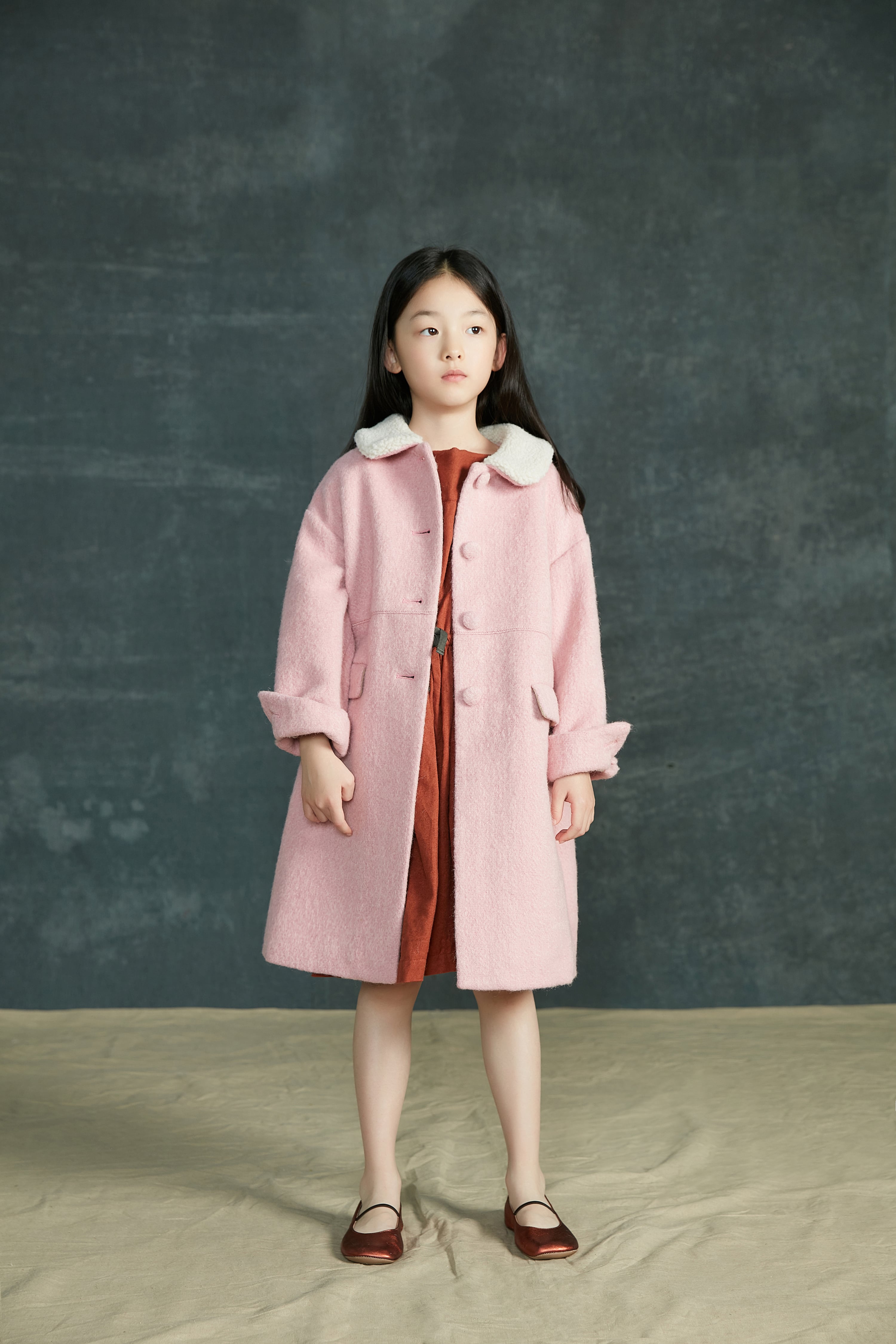 Girls Pink Wool Coat
