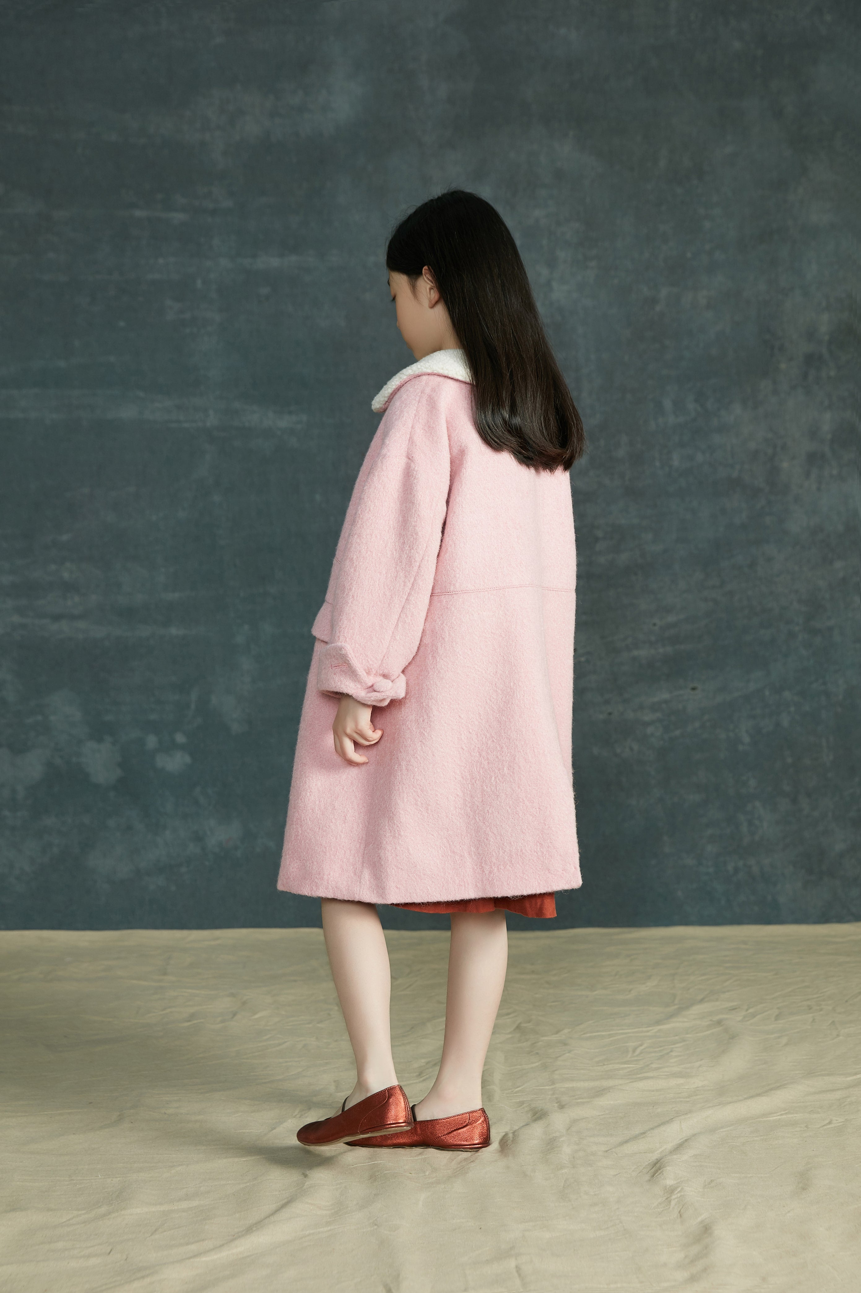 Girls Pink Wool Coat