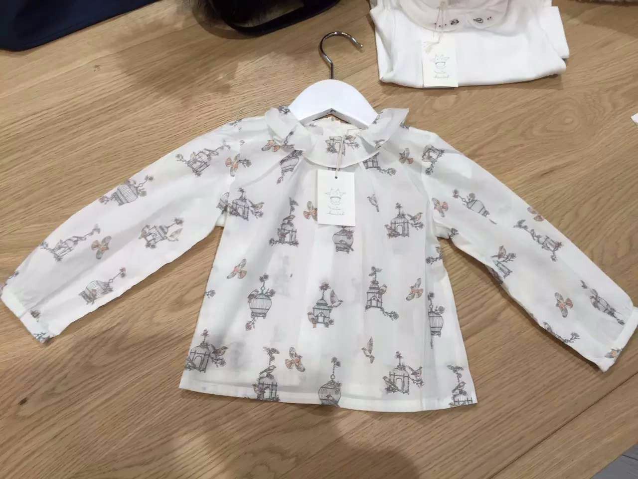 Baby Girls White Birdcage Printed Ruffle Neck Blouse - CÉMAROSE | Children's Fashion Store