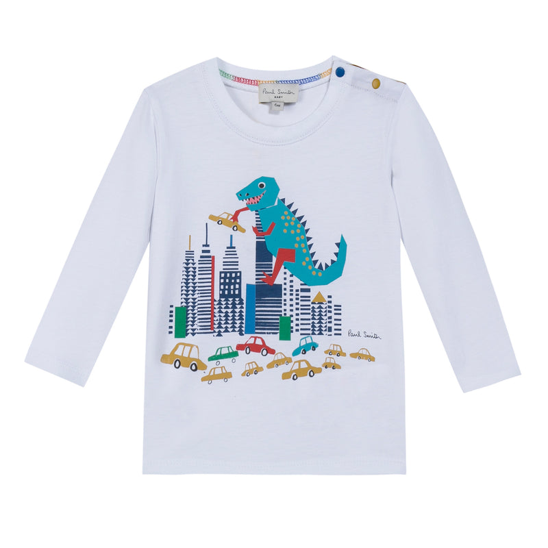 Baby Boys White Monster Printed Cotton T-Shirt - CÉMAROSE | Children's Fashion Store