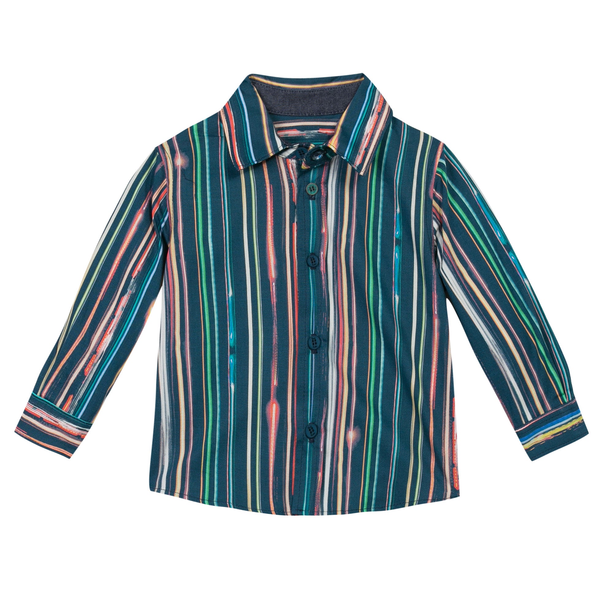 Baby Boys Petrol Blue Stripe Cotton Shirt - CÉMAROSE | Children's Fashion Store