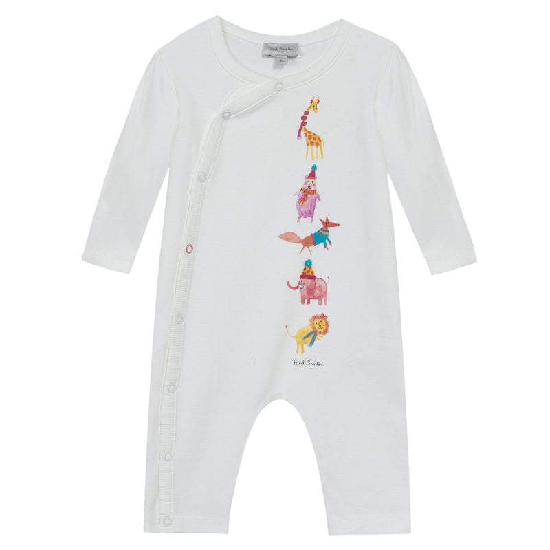 Baby Milk White Printed Trims Cotton Babygrow - CÉMAROSE | Children's Fashion Store