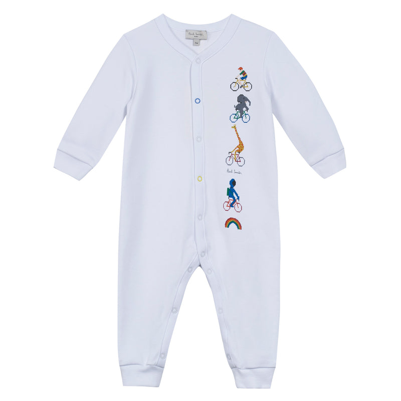 Baby White Printed Trims Cotton Babygrow - CÉMAROSE | Children's Fashion Store