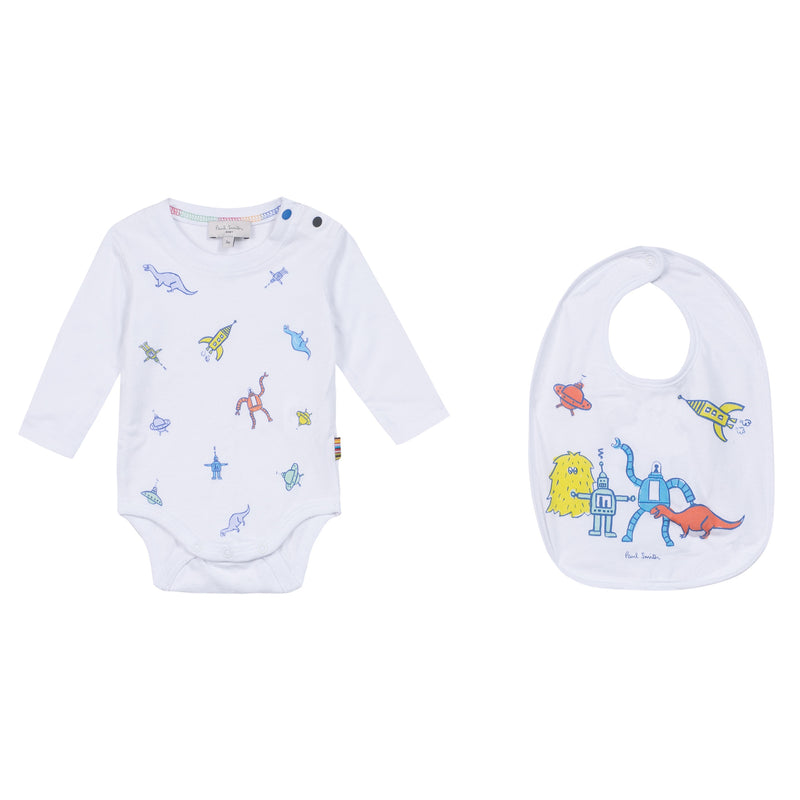 Baby White Cotton Bodysuit & Bib Two Piece Set - CÉMAROSE | Children's Fashion Store