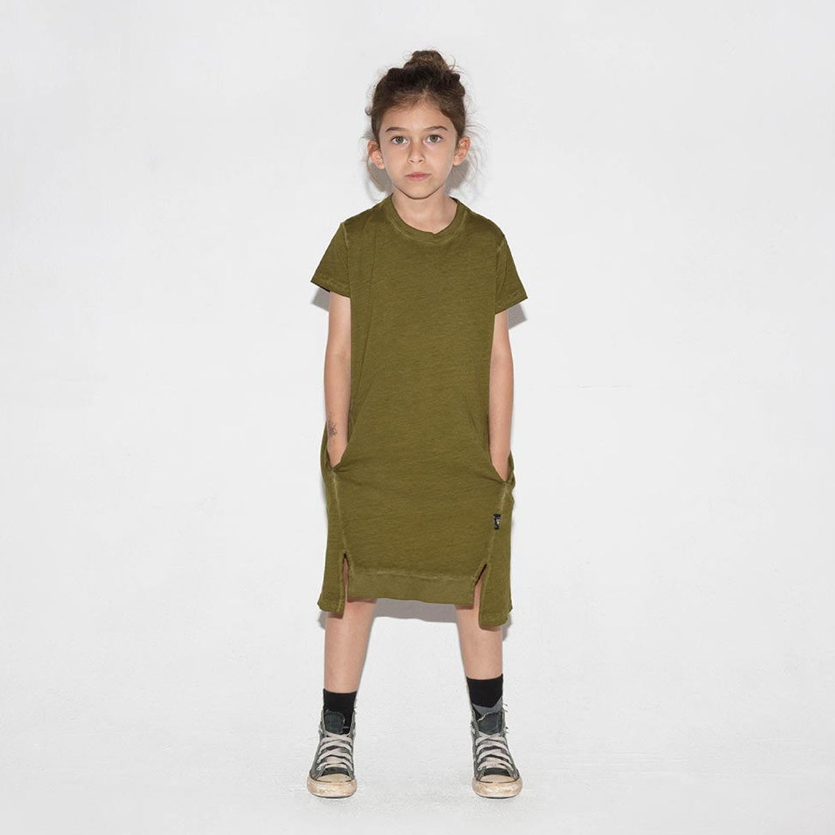 Girls Rusty Green Cotton Dress