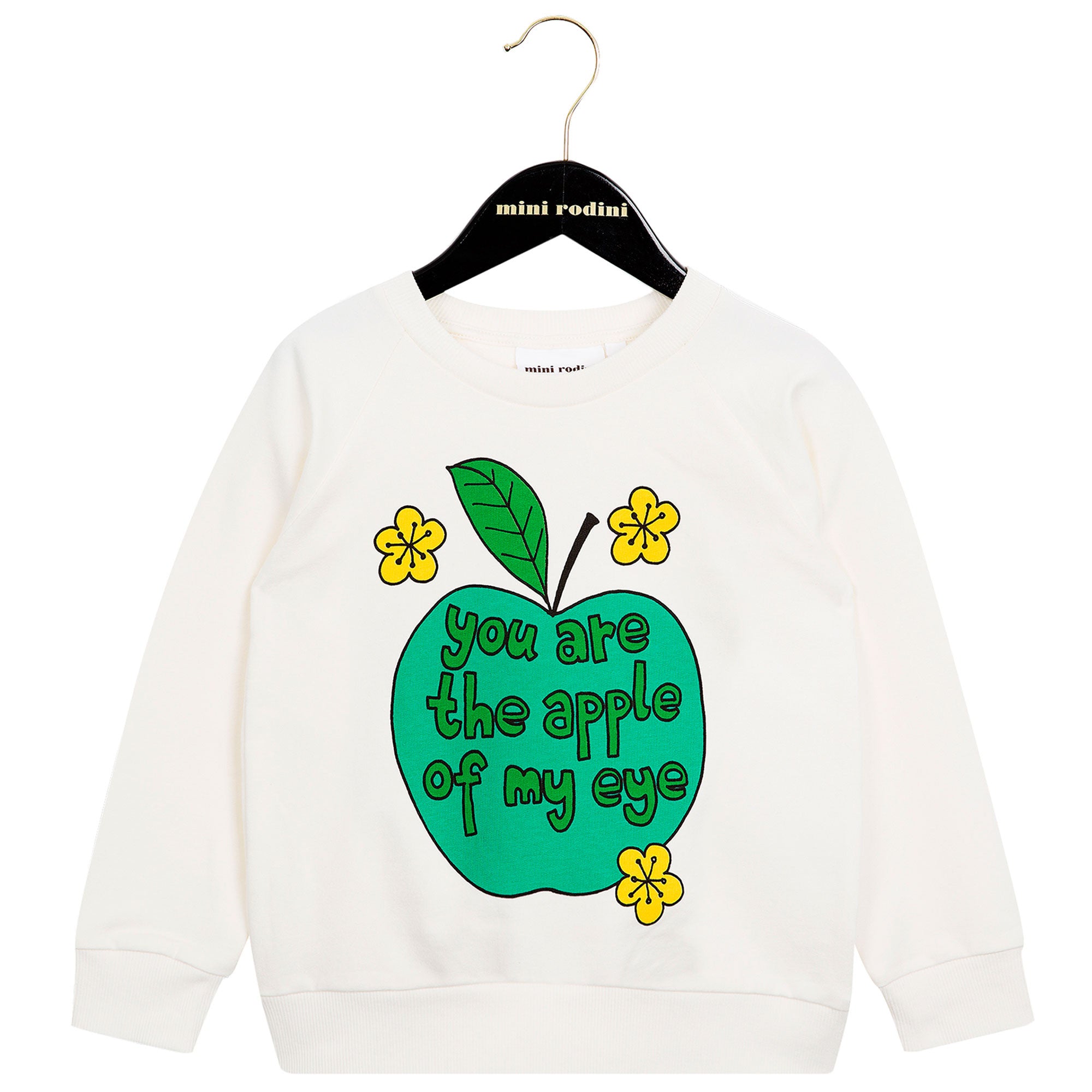 Girls White Cotton Sweatshirt With Green Apple Print Trims - CÉMAROSE | Children's Fashion Store - 1