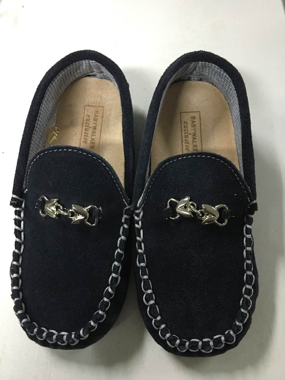 Boys&Girls Navy Blue Metallic Buckle Emellished Suede Leather Loafers - CÉMAROSE | Children's Fashion Store