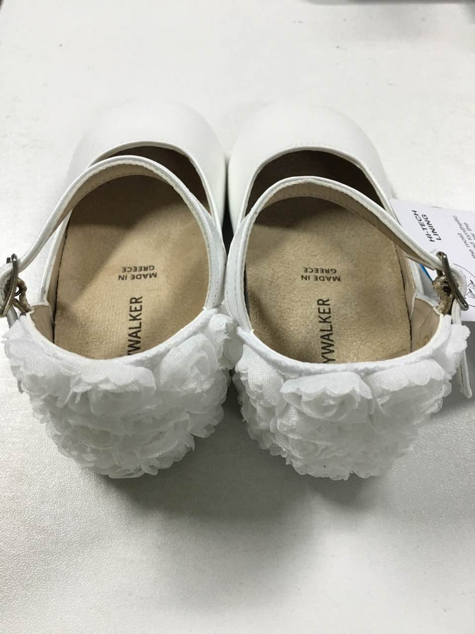 Girls White Chiffon Flowers Embellished Heel Leather Ballerinas - CÉMAROSE | Children's Fashion Store
