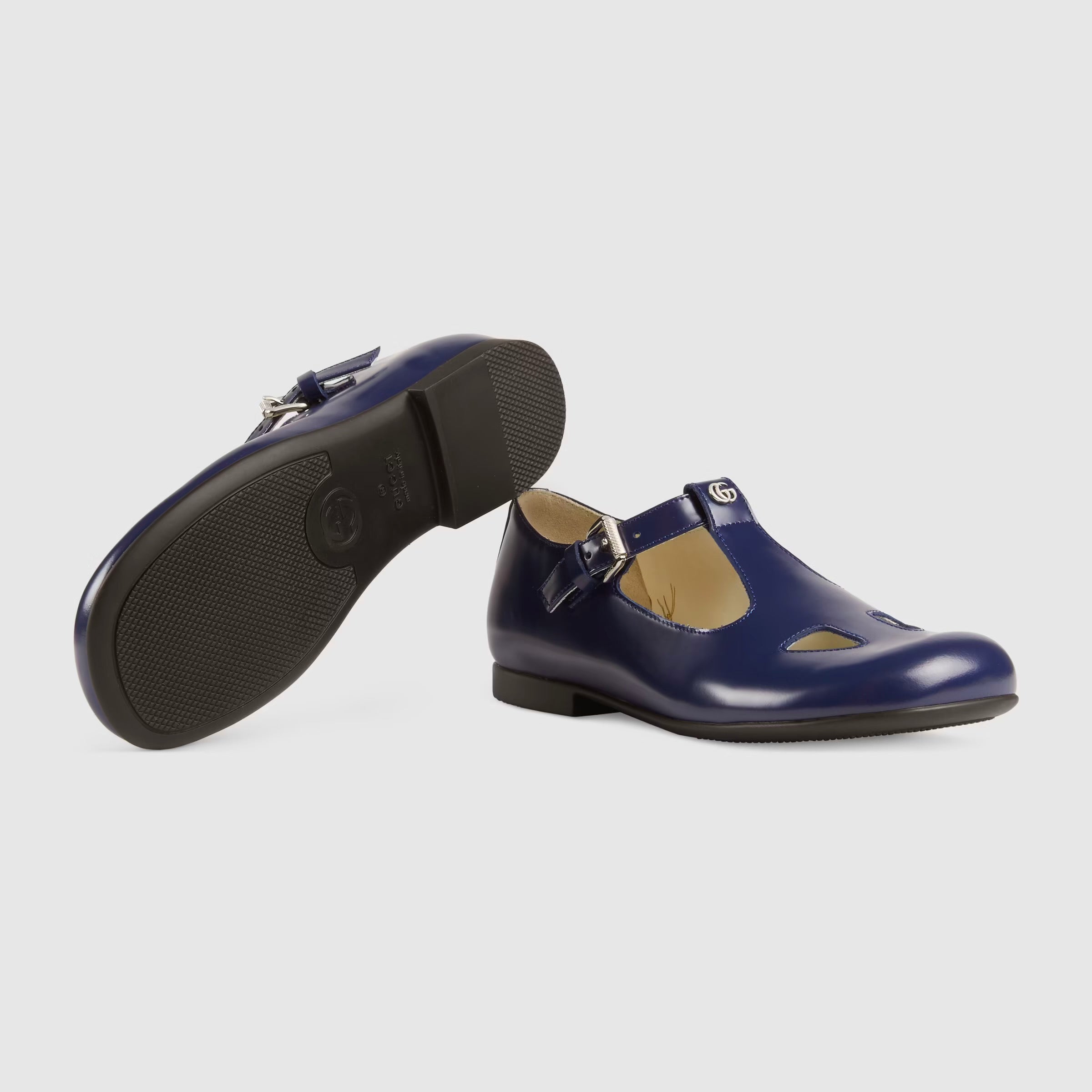 Girls Navy Leather Flat Shoes