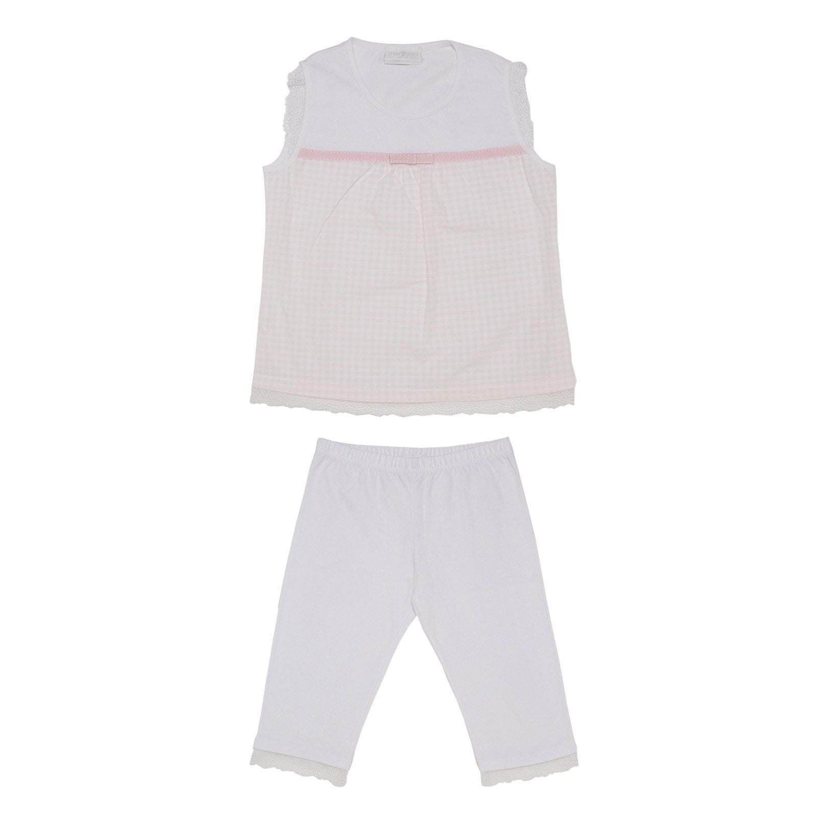 Girls Pink Check Top&White Bottom  Pyjama - CÉMAROSE | Children's Fashion Store