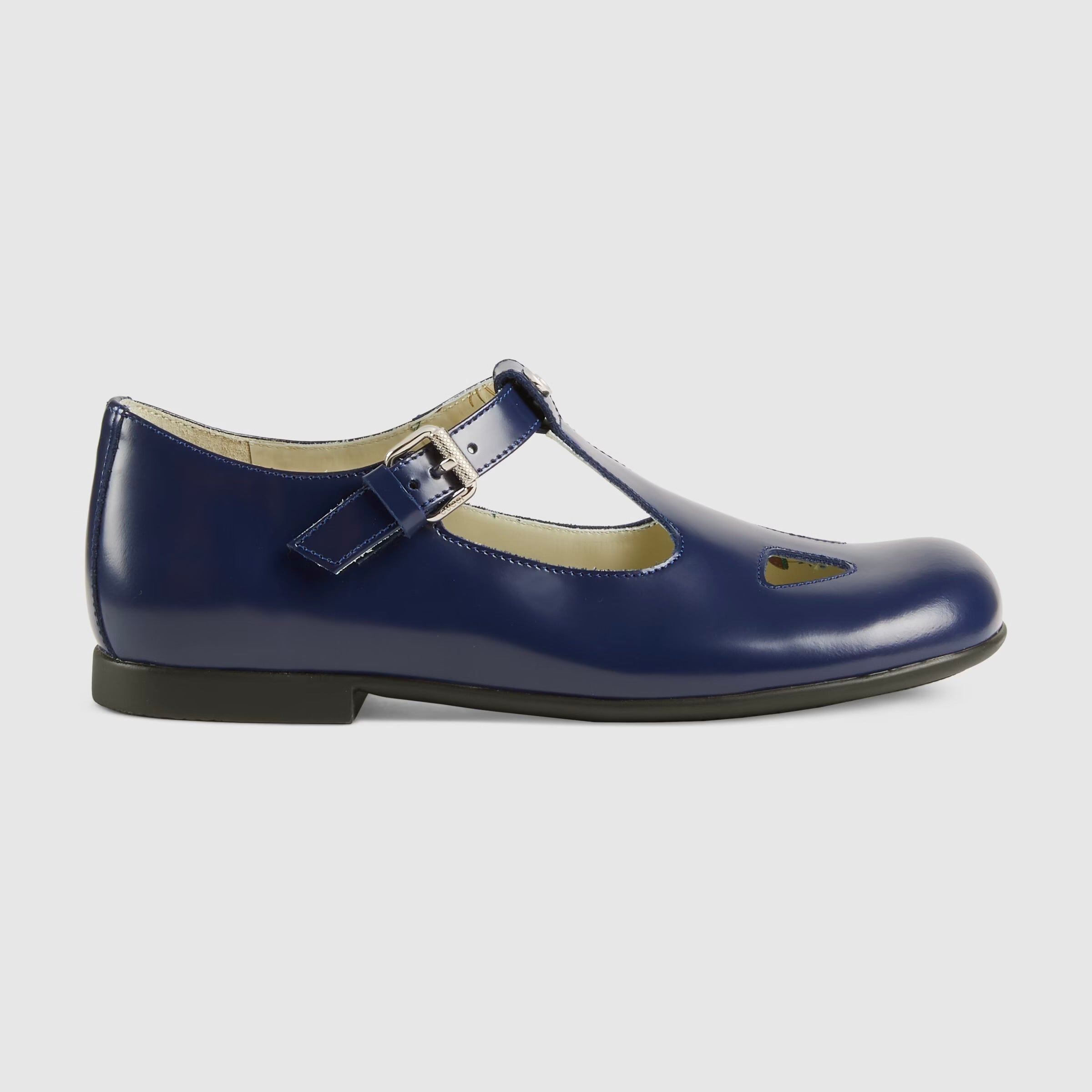 Girls Navy Leather Flat Shoes