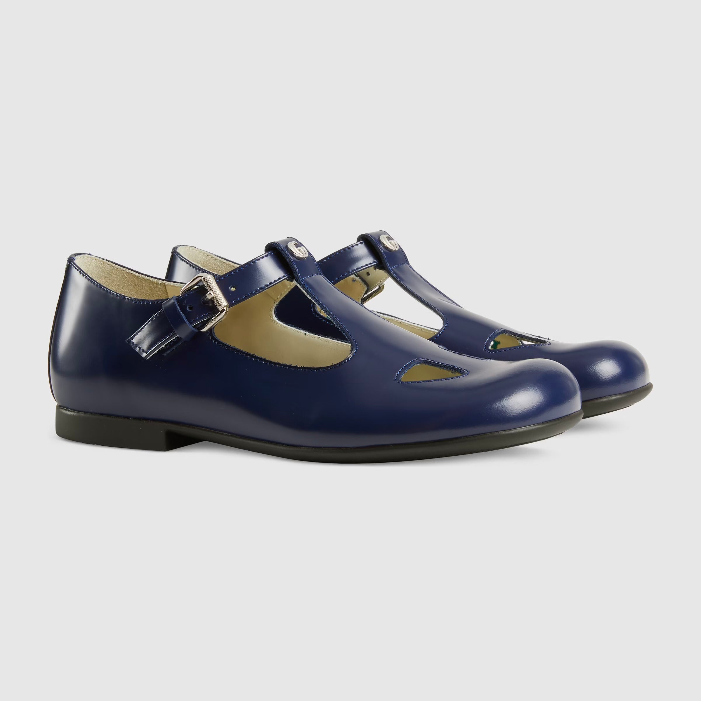 Girls Navy Leather Flat Shoes