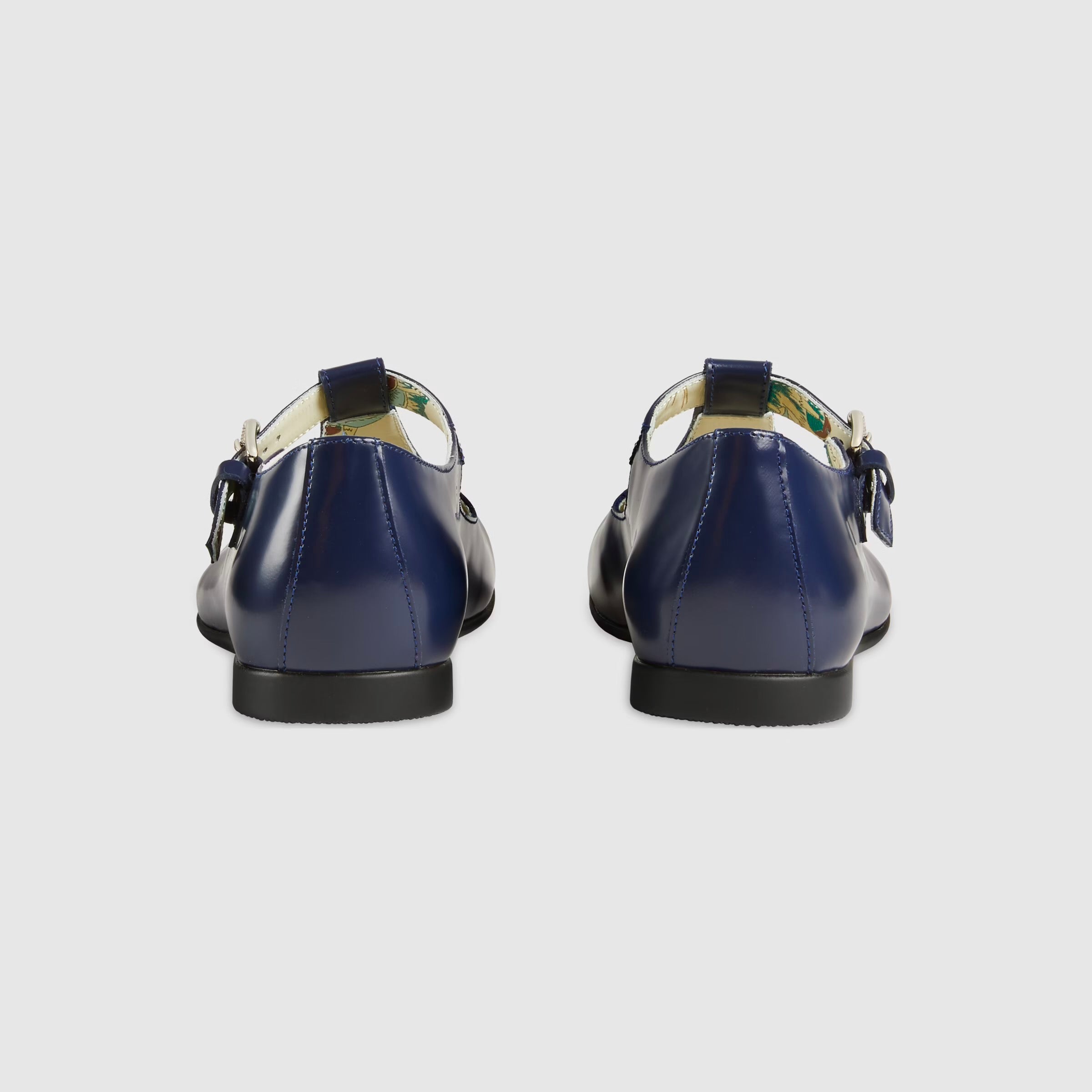 Girls Navy Leather Flat Shoes