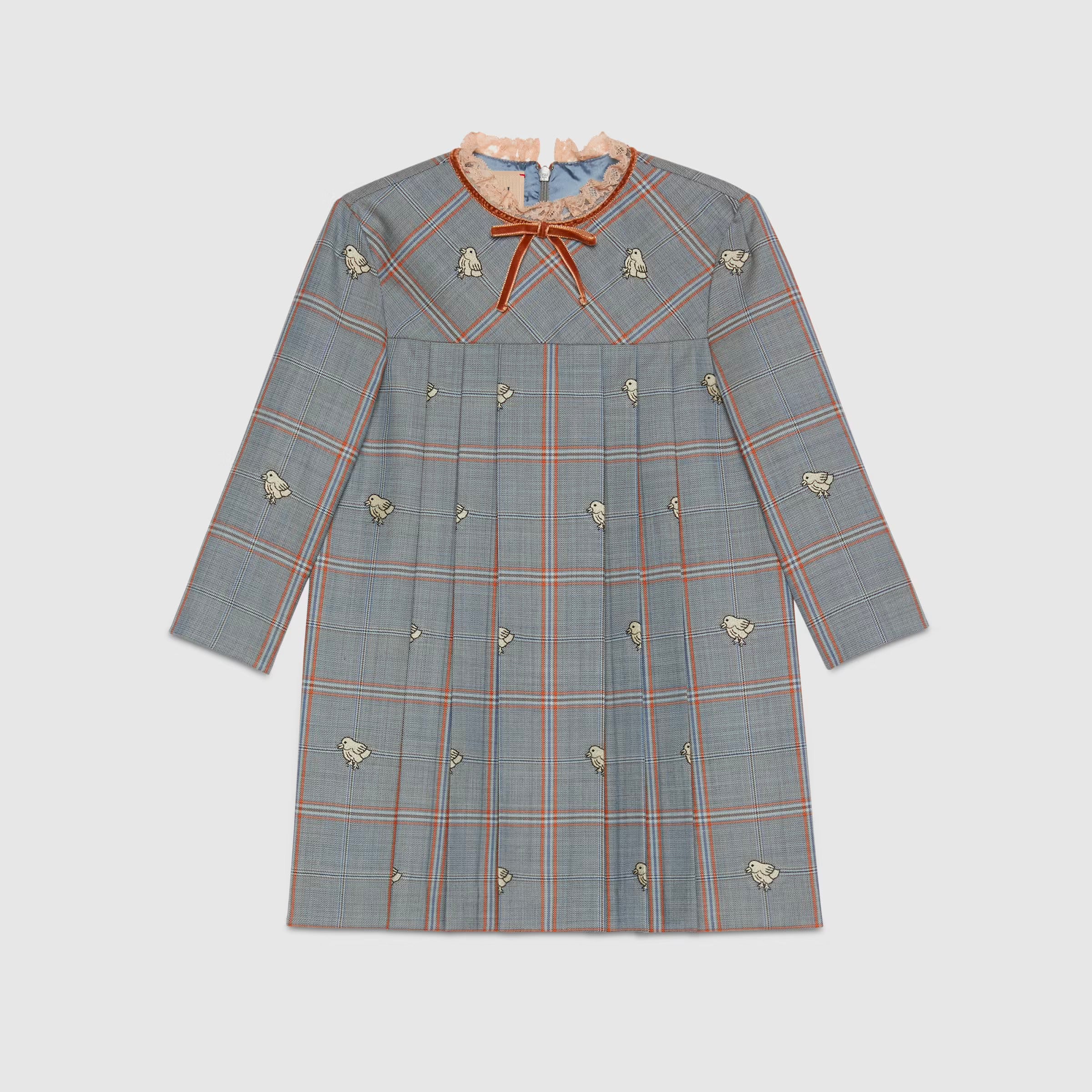 Girls Grey Chick Embroidered Wool Dress