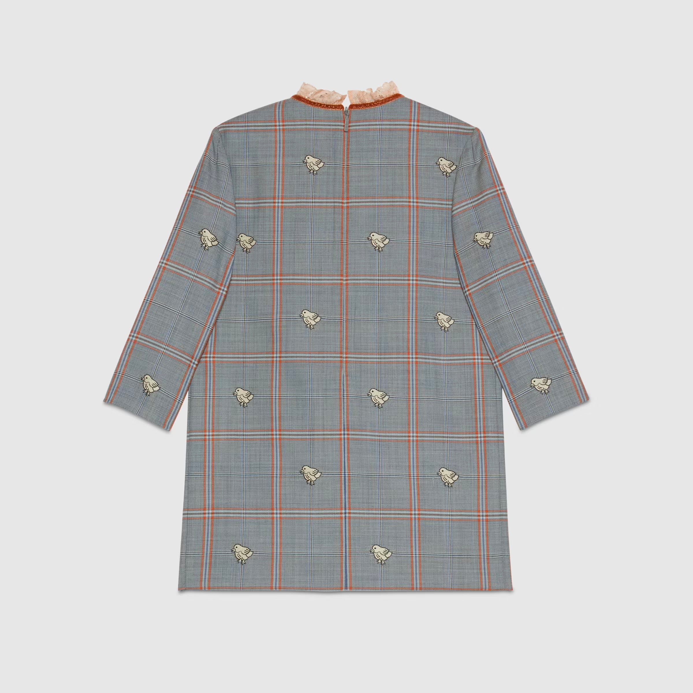 Girls Grey Chick Embroidered Wool Dress