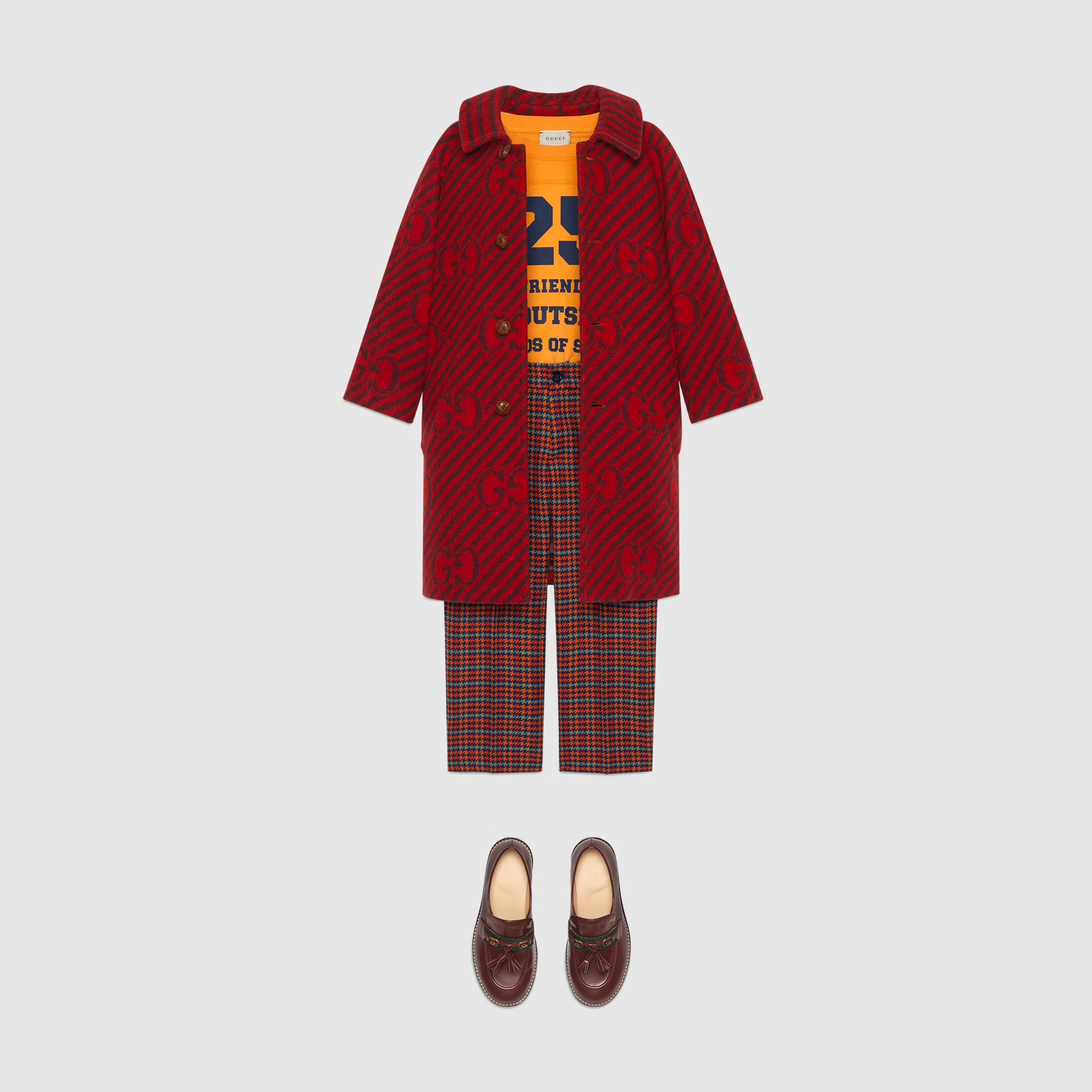 Girls Red Logo Wool Coat