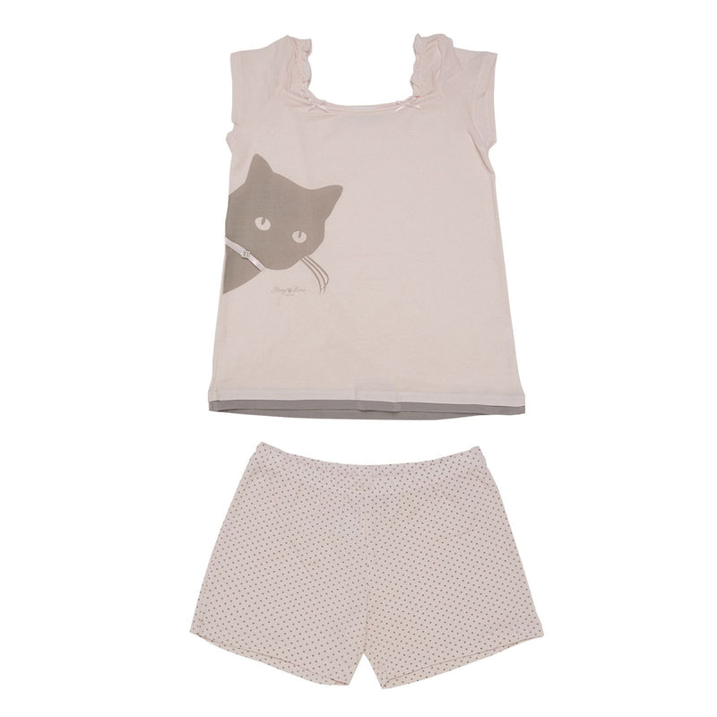 Girls Light Pink Cat Printed Top&Bottom  Pyjama - CÉMAROSE | Children's Fashion Store
