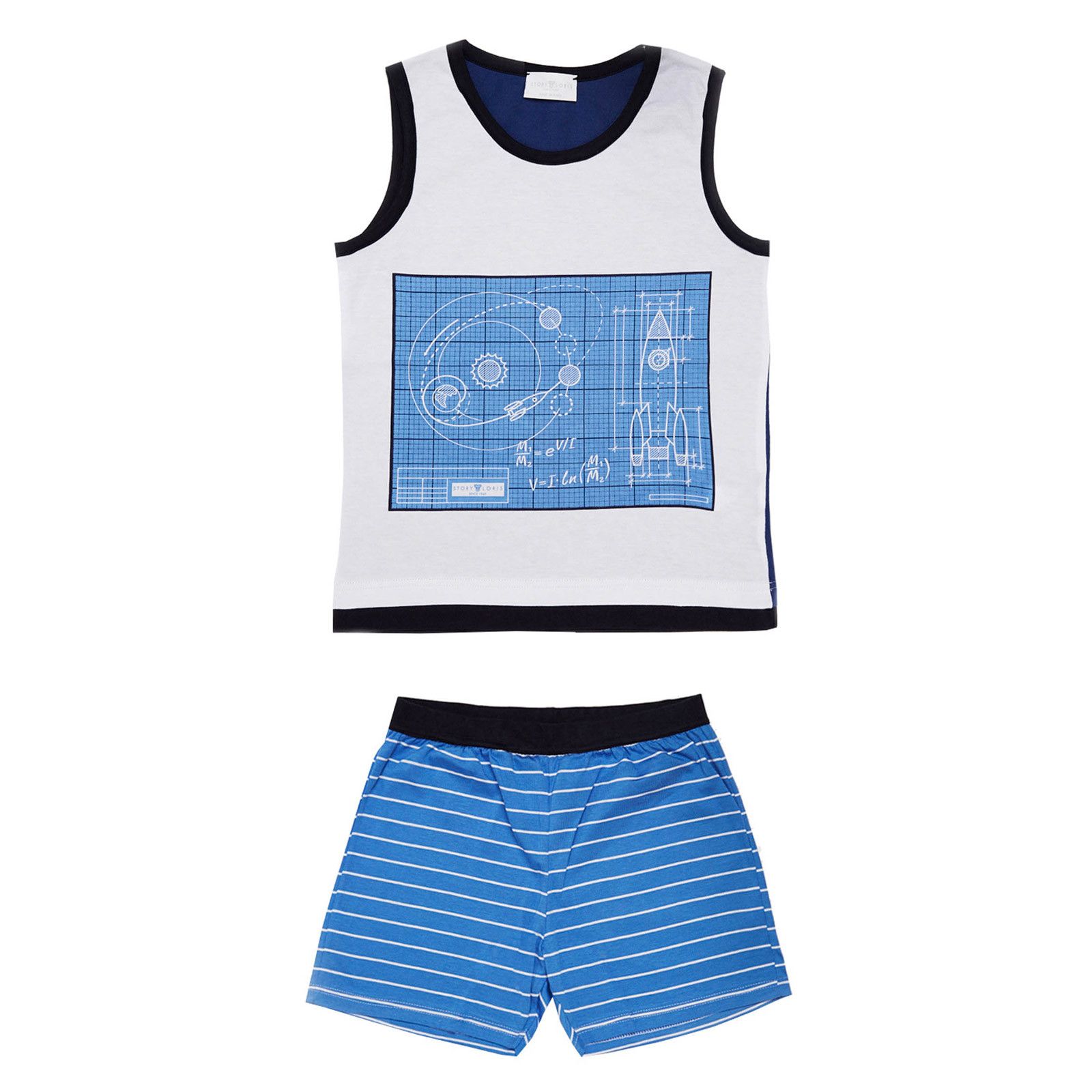Boys White Top&Blue Striped Bottom  Pyjama - CÉMAROSE | Children's Fashion Store
