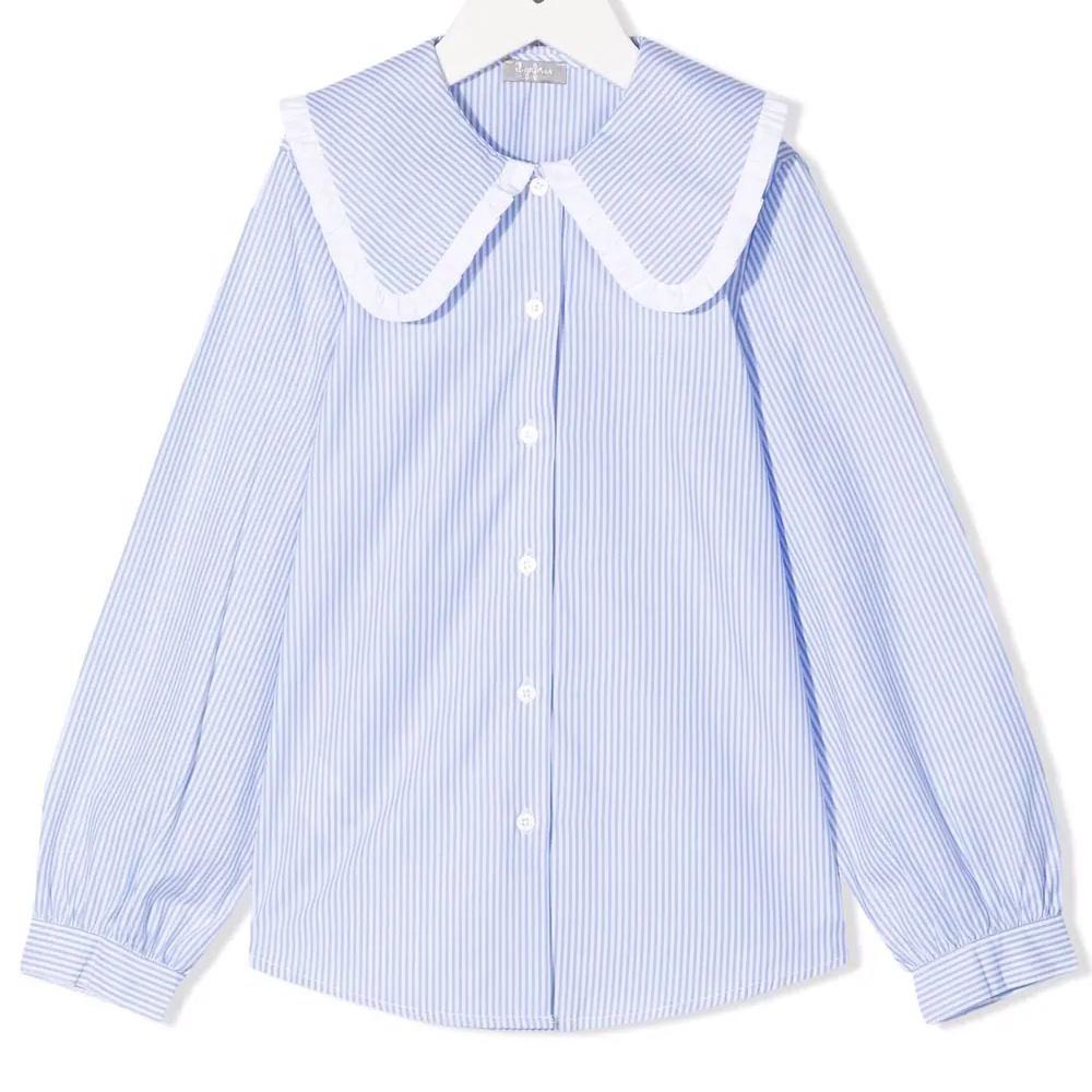Girls Blue Stripe Cotton Shirt