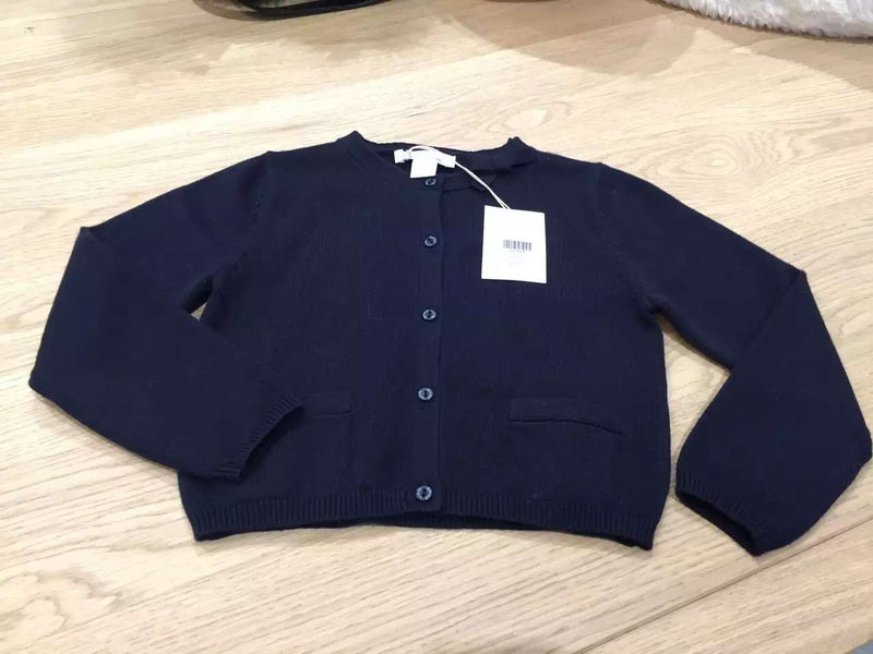 Girls Navy Blue Knitted Cardigan With Bow Trims - CÉMAROSE | Children's Fashion Store