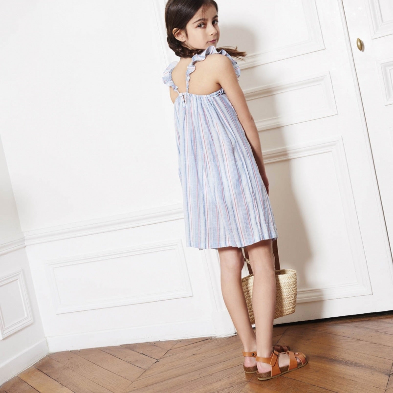 Girls Blue Stripes Cotton Dress
