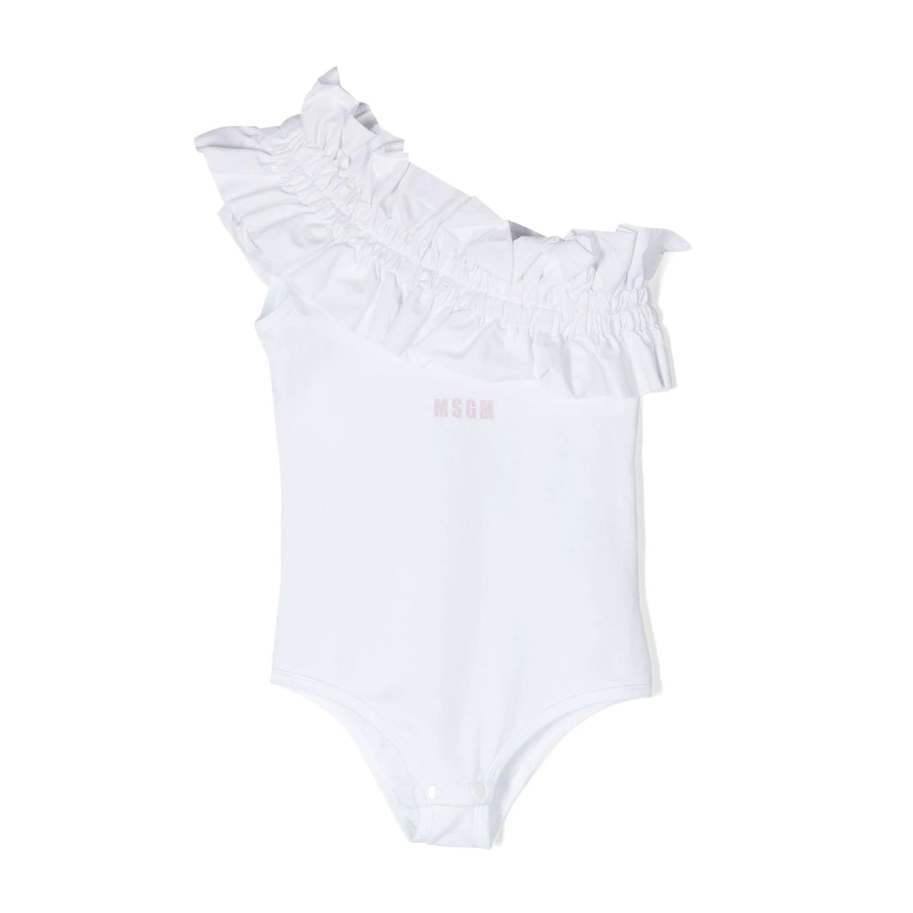 Girls White Ruffled Bodysuit Top