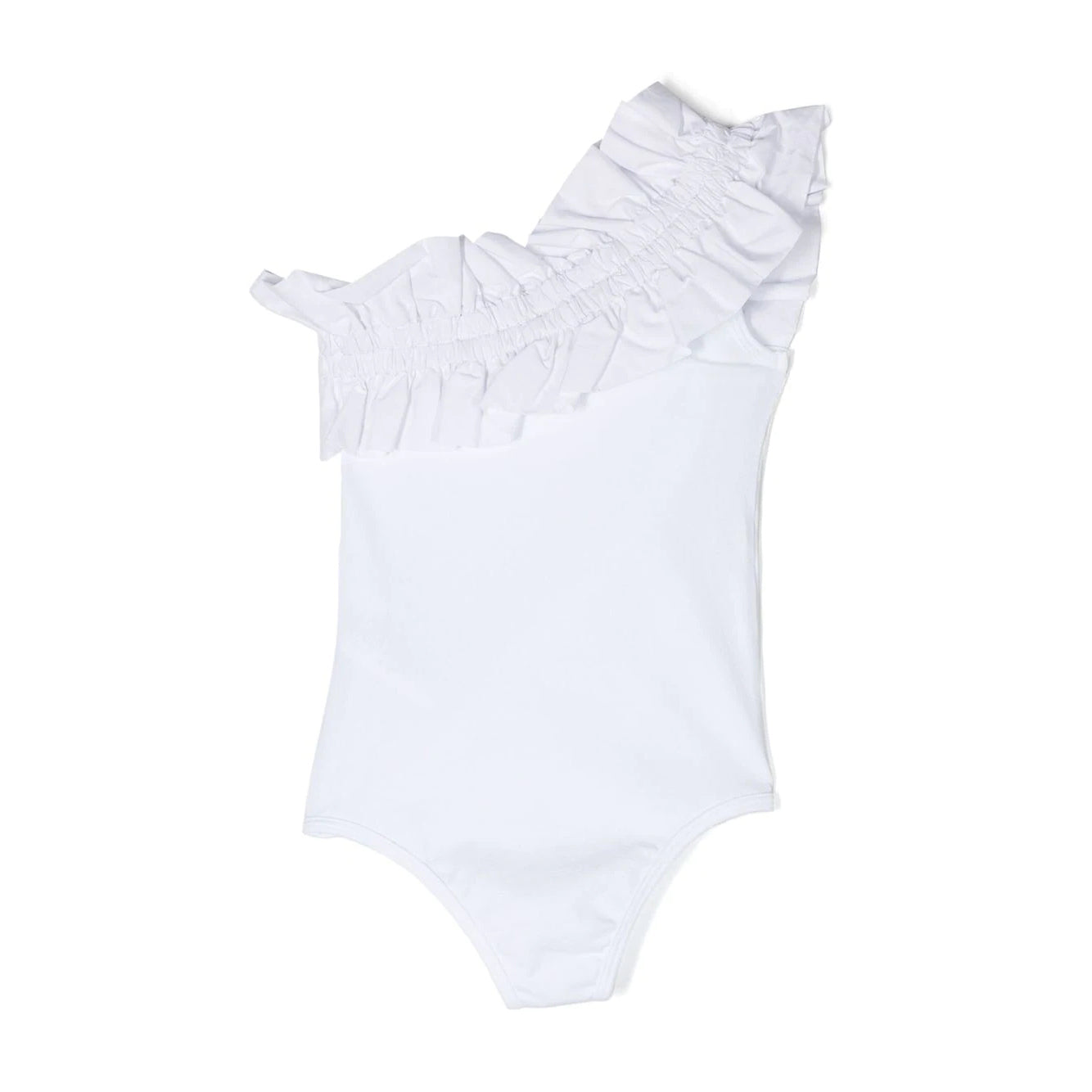 Girls White Ruffled Bodysuit Top