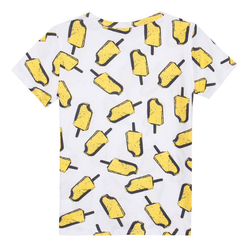 Boys White & Yellow Cotton T-shirt