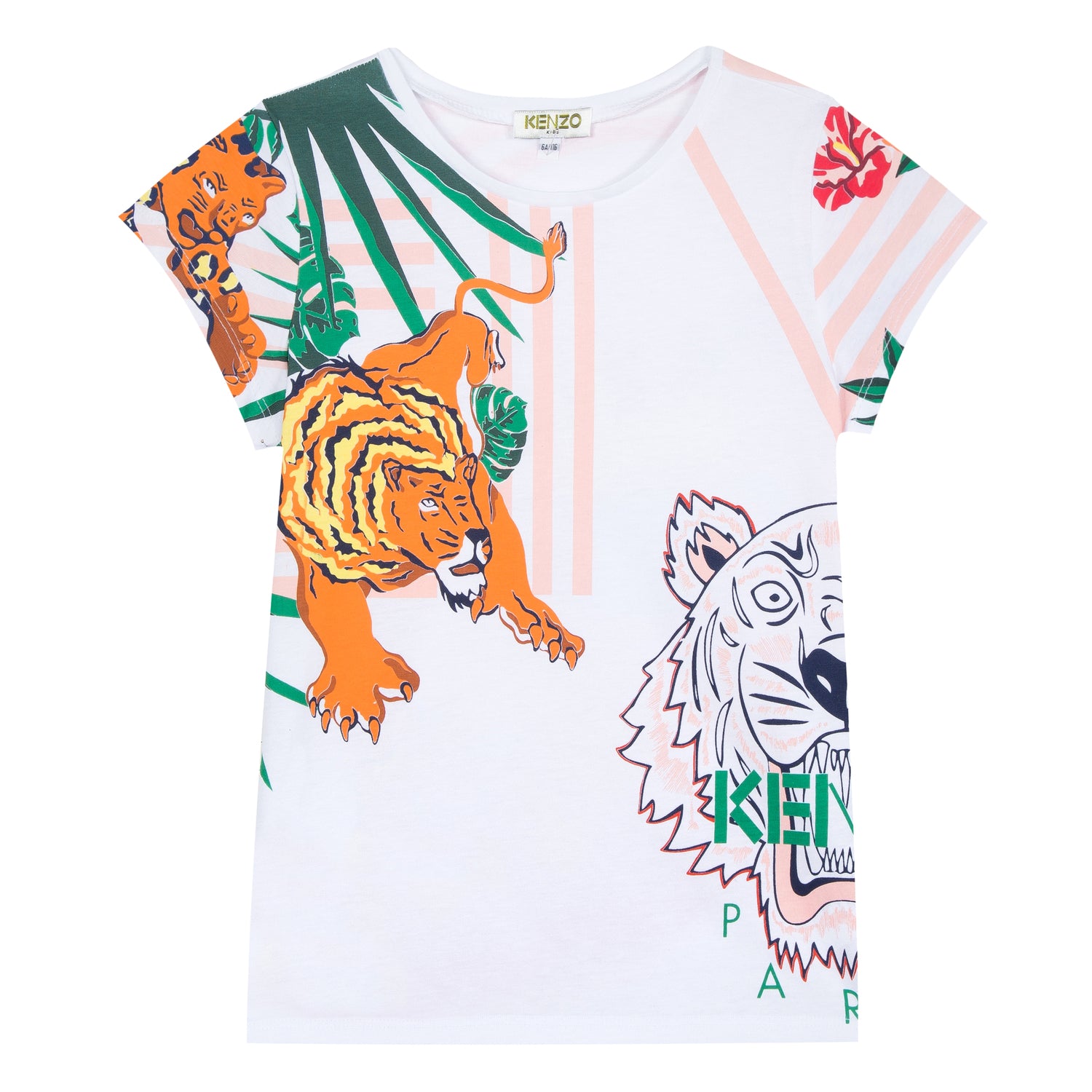 Girls White Printed Cotton T-shirt