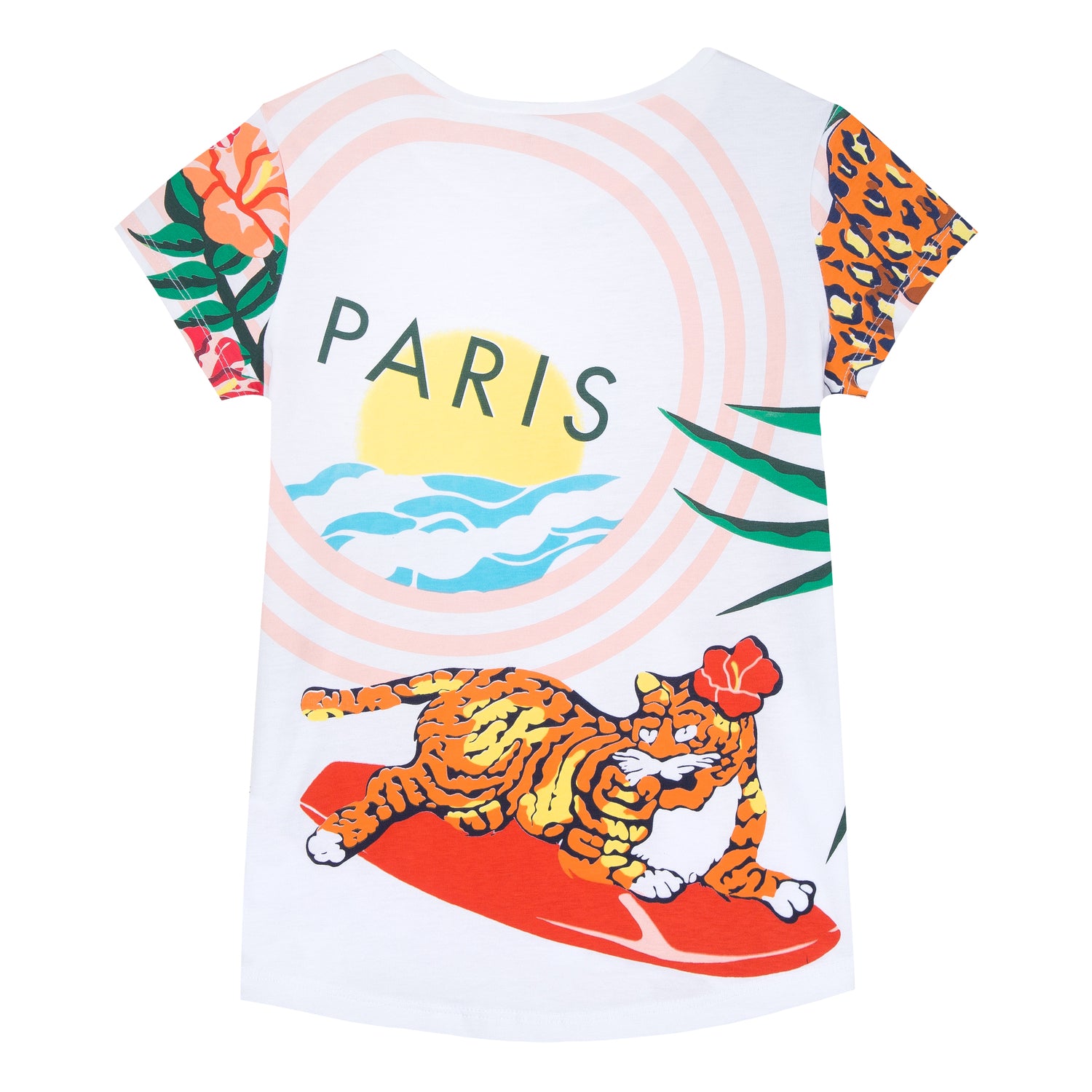 Girls White Printed Cotton T-shirt