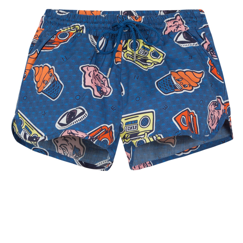 Girls Dark Blue Printed Shorts