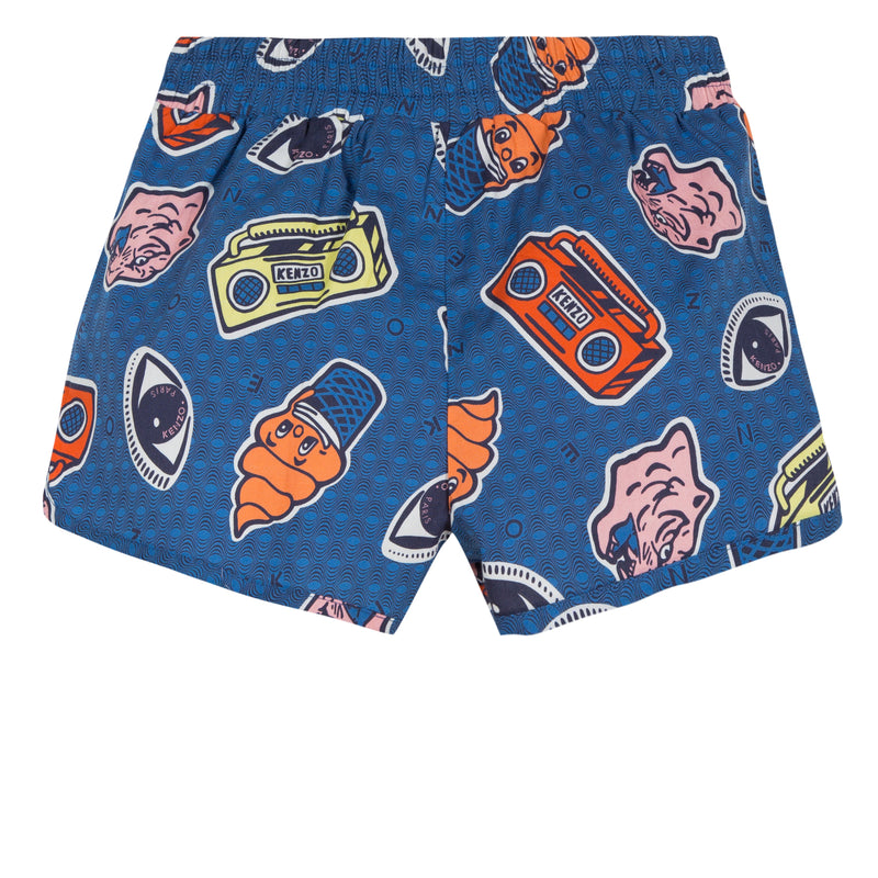 Girls Dark Blue Printed Shorts