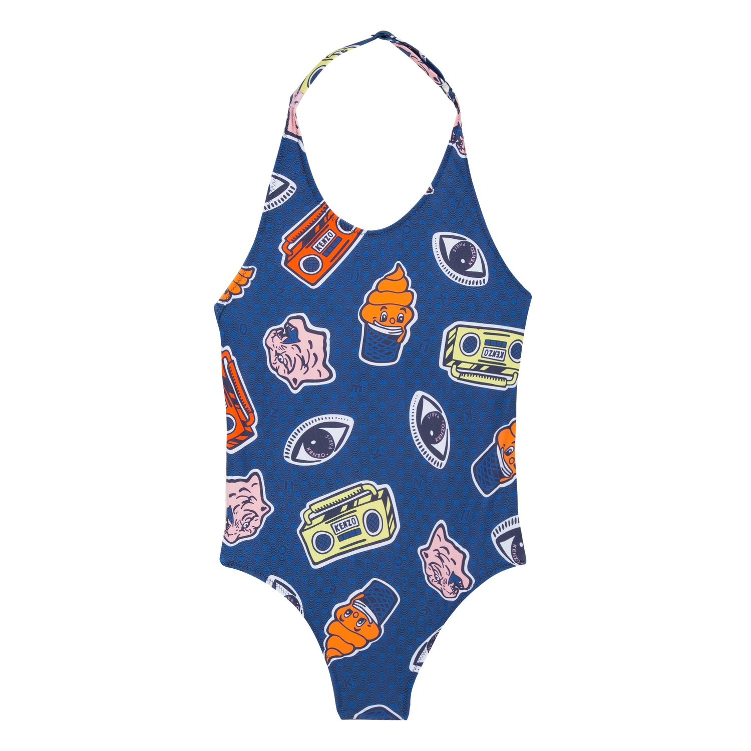 Girls Blue Printed Swimsuit