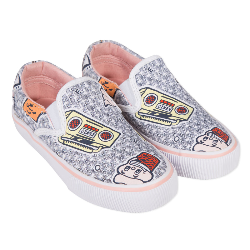 Girls White & Blue Printed Shoes