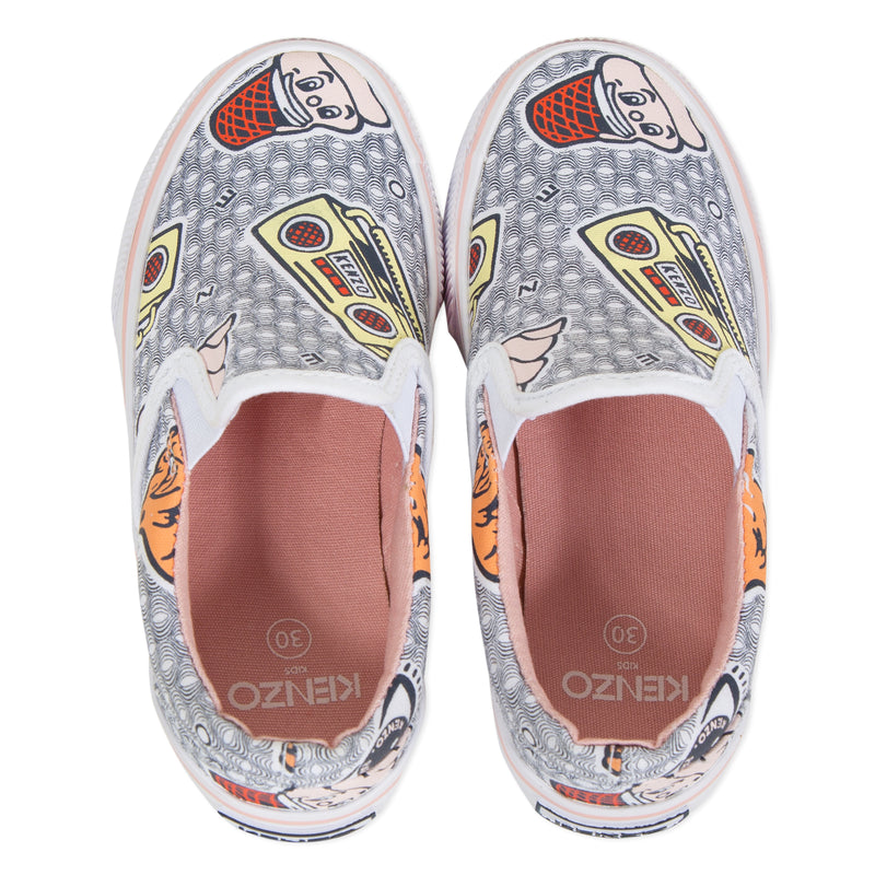 Girls White & Blue Printed Shoes