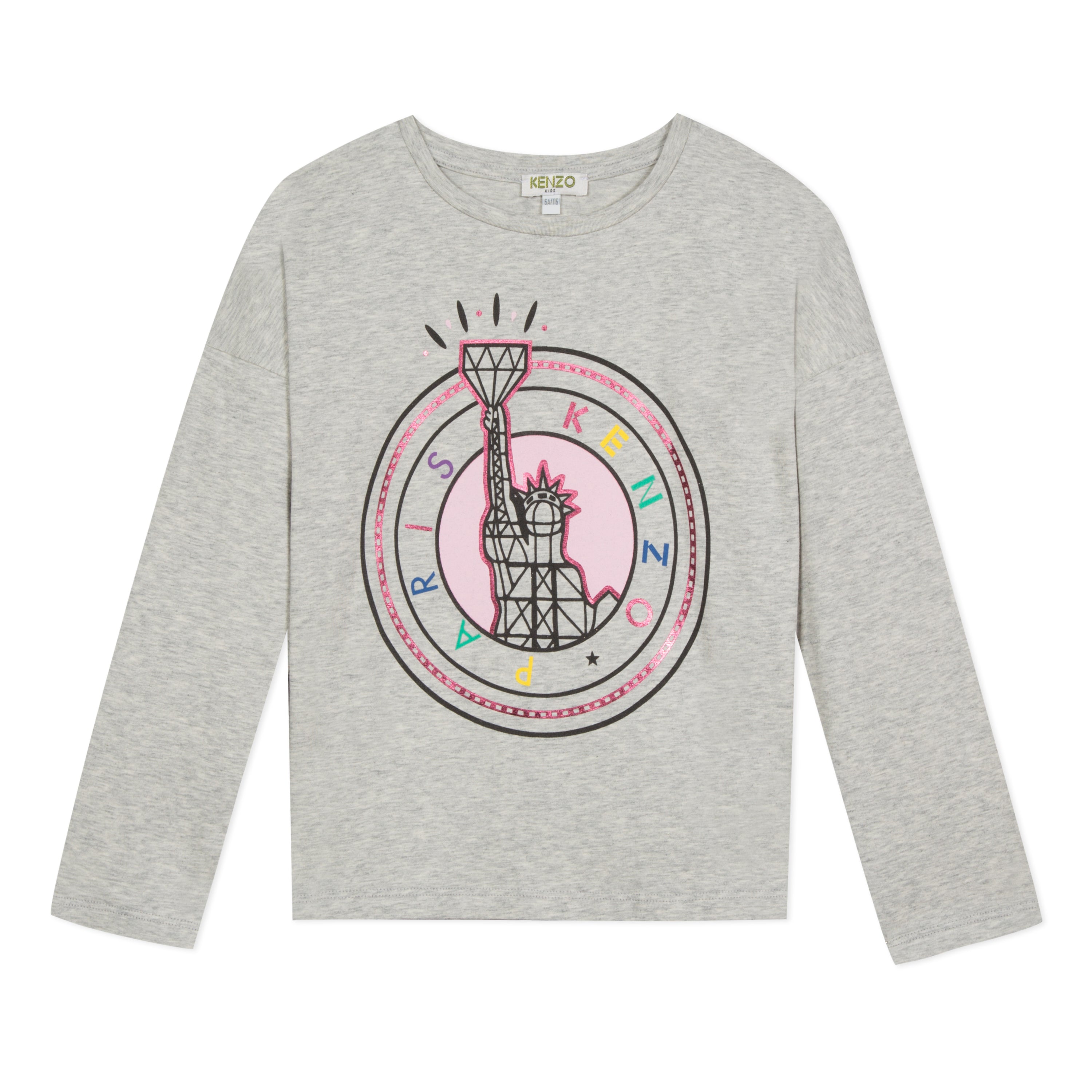 Girls Grey Printing Cotton Long Sleeves T-shirt