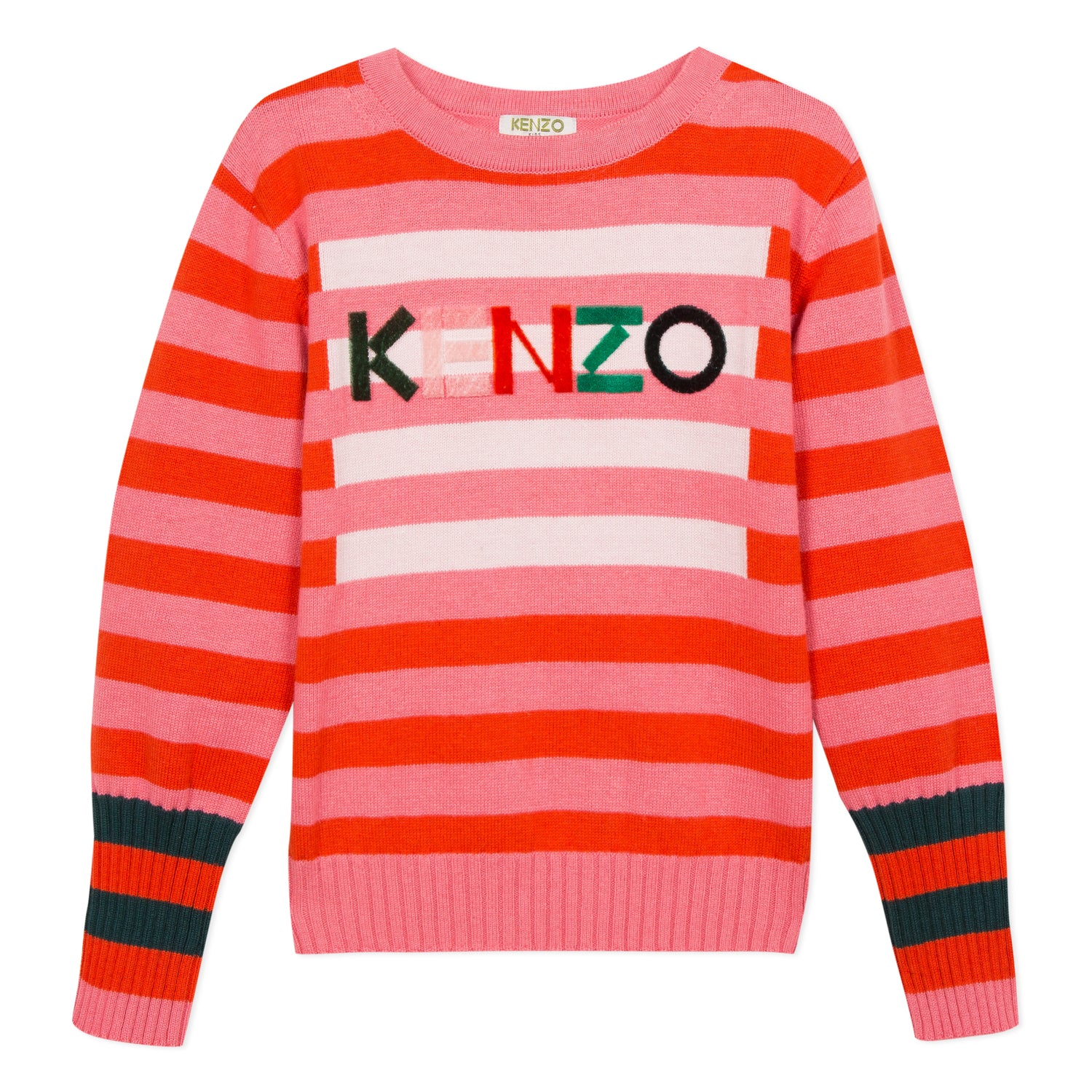 Girls Bright Pink Striped Cotton Sweater