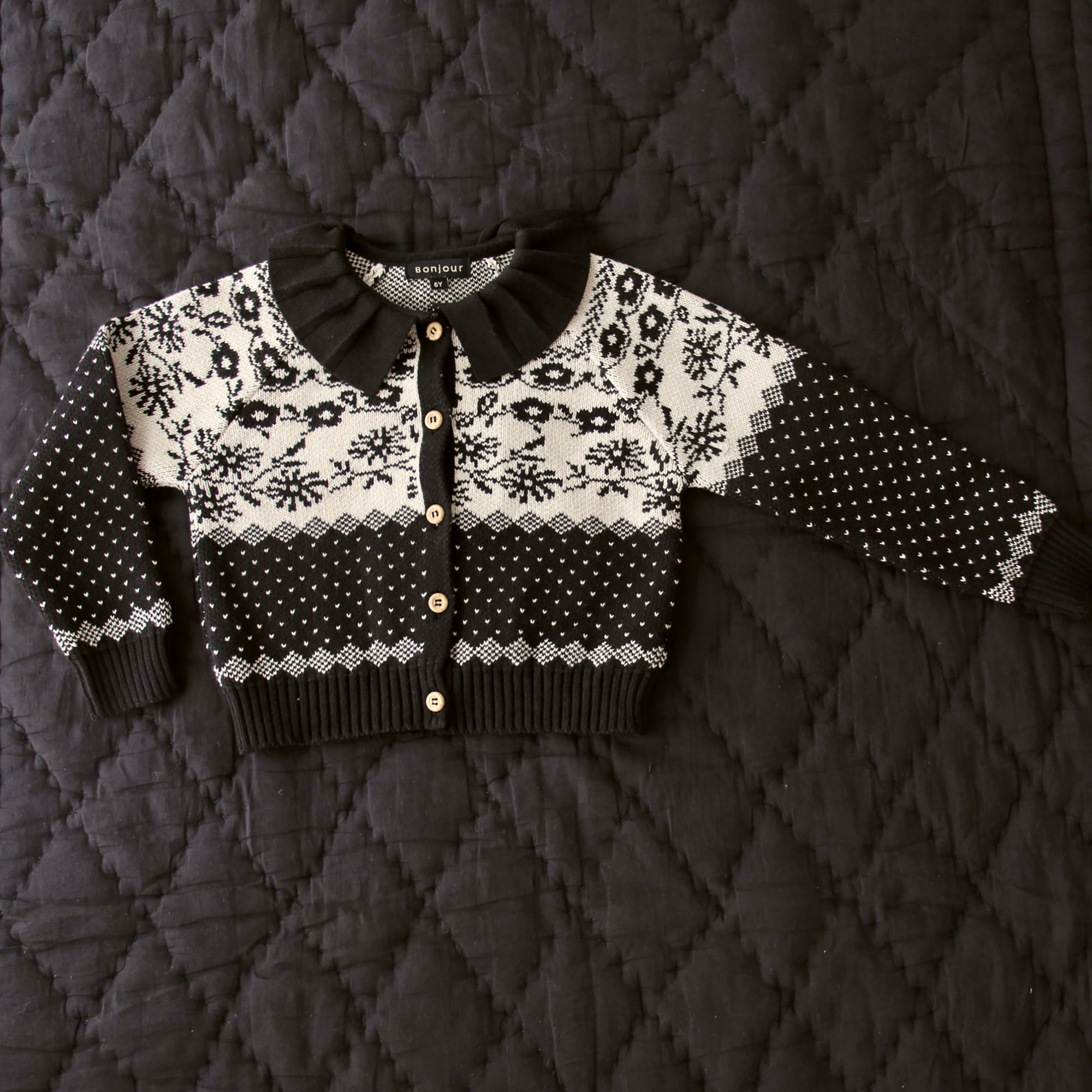 Girls Black Flowers Cardigan