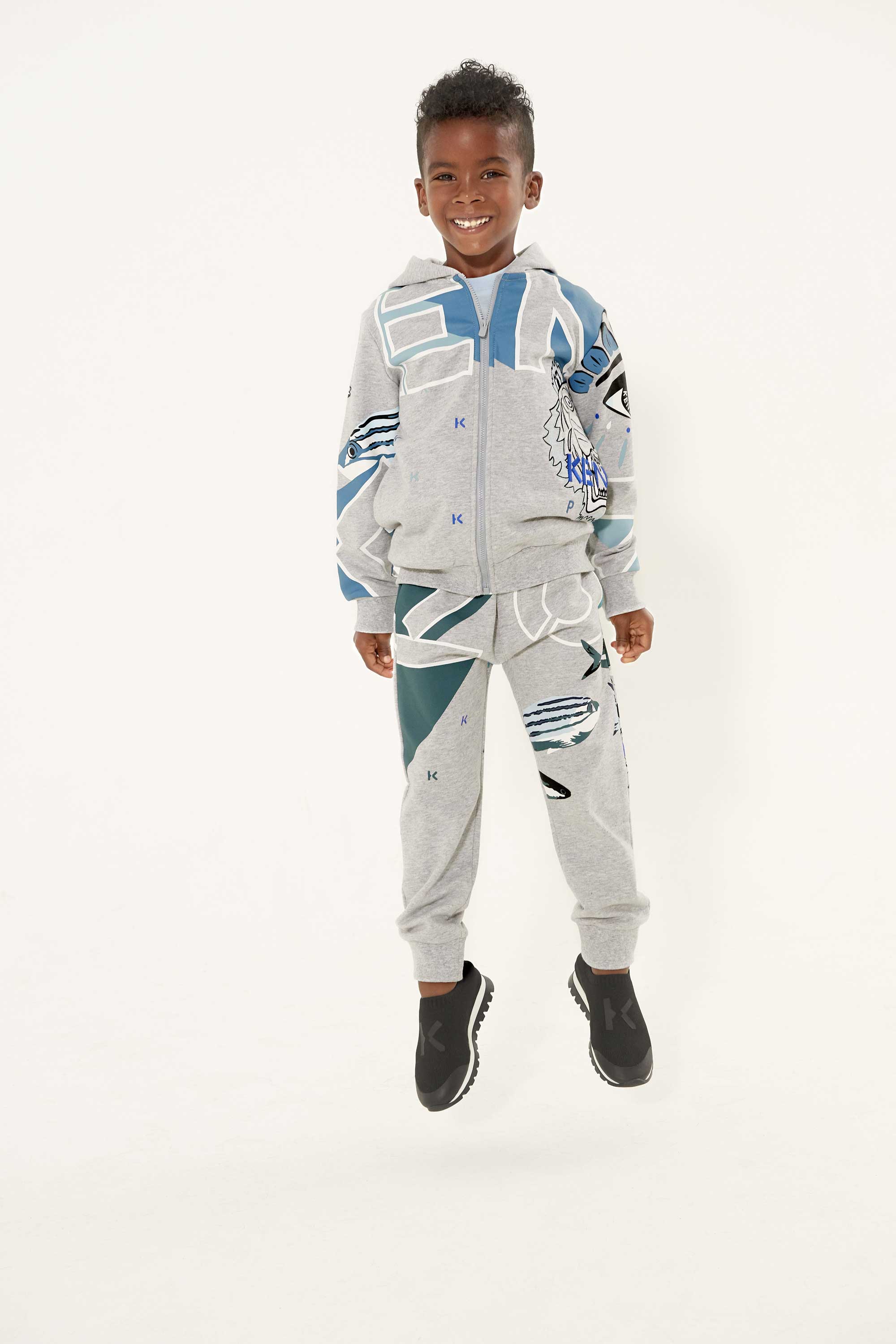 Boys Grey Logo Cotton Trousers