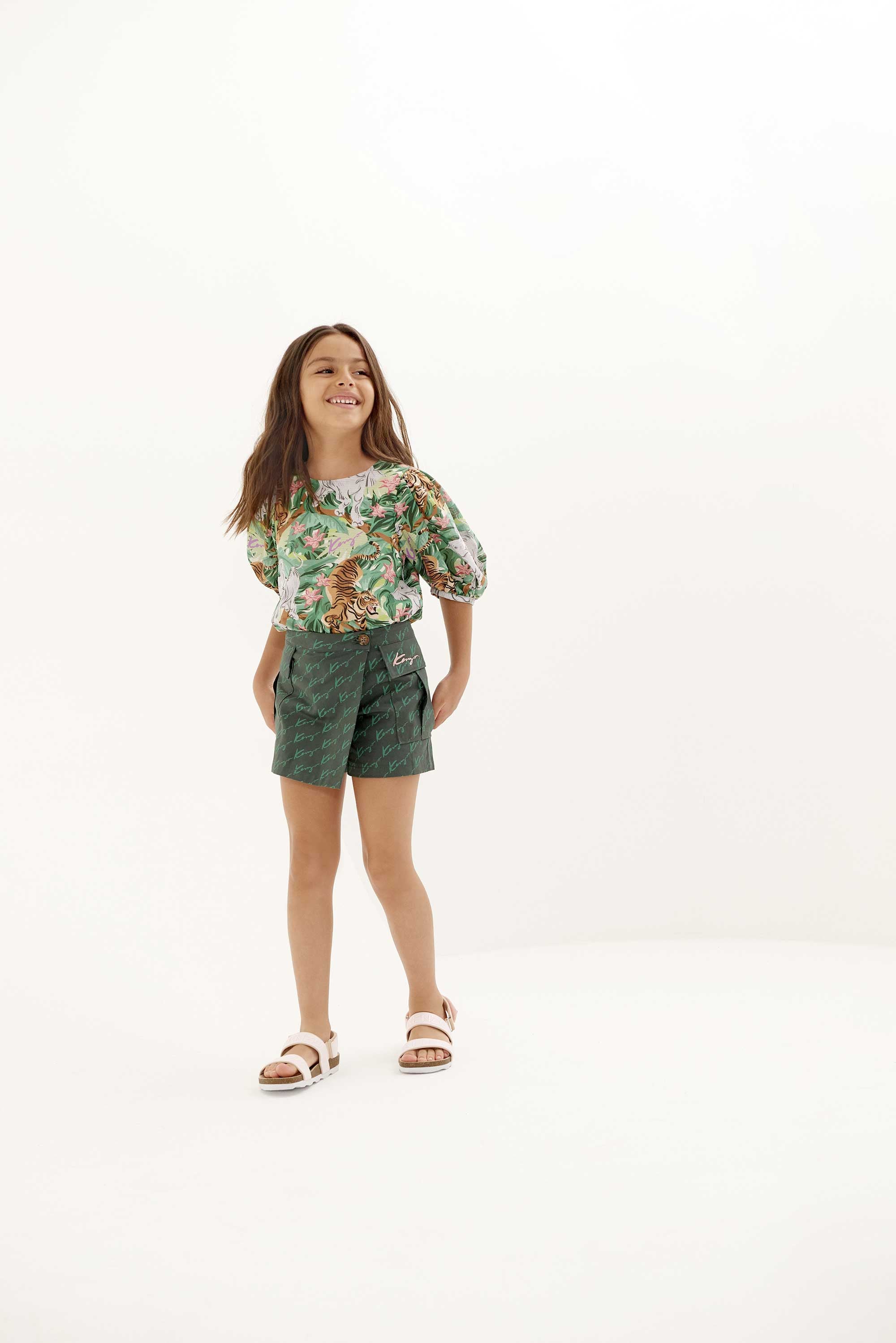 Girls Green Logo Cotton Shorts