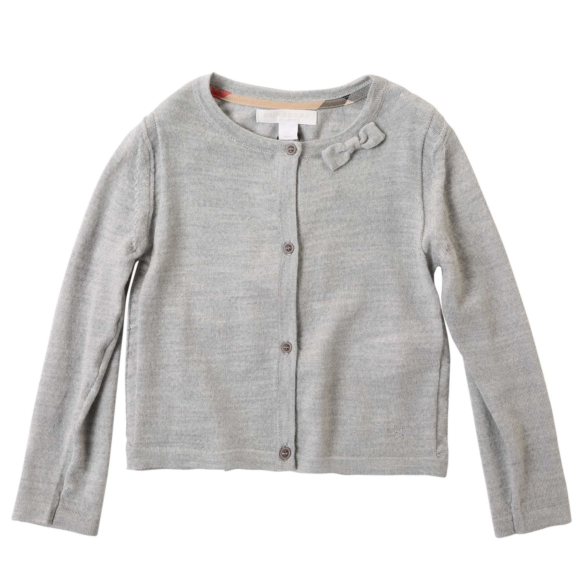 Baby Girls Light Grey Bow Trims Knitted Cardigan - CÉMAROSE | Children's Fashion Store - 1