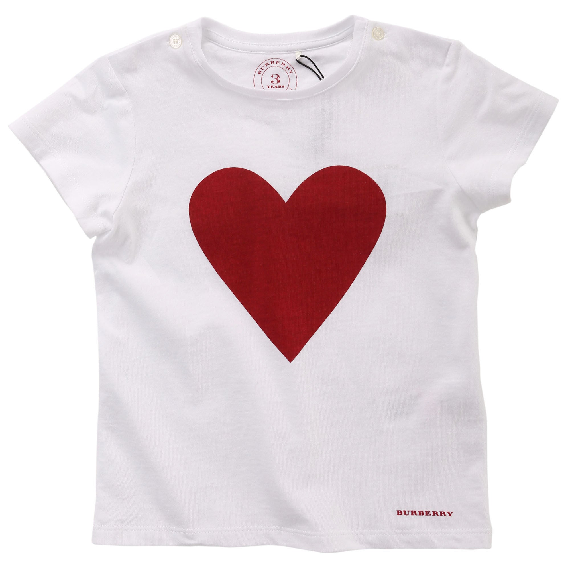 Baby Girls White Cotton T-Shirt With Red Heart Trims - CÉMAROSE | Children's Fashion Store - 1