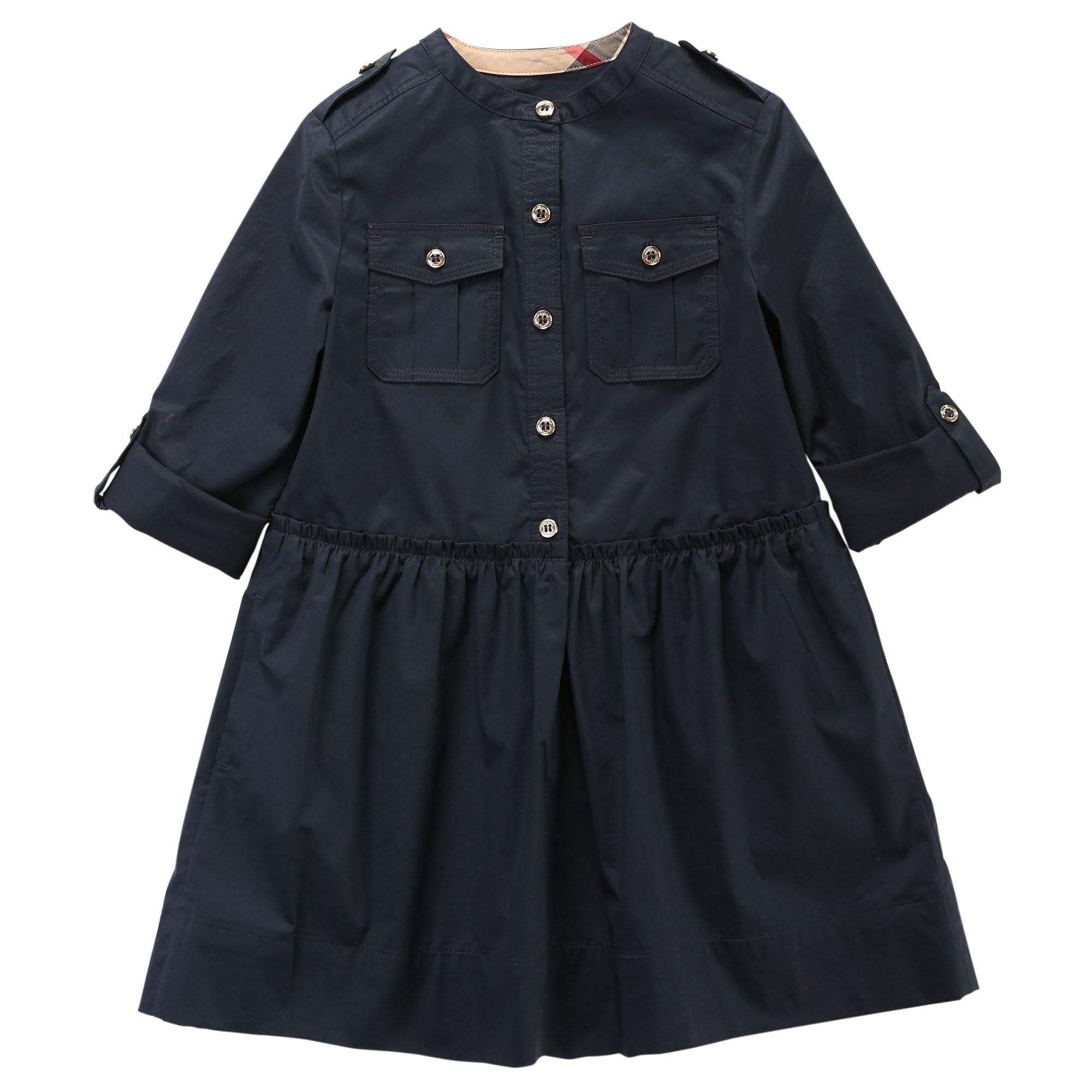 Girls Dark Pewter Blue Shirt Style Cotton Dress - CÉMAROSE | Children's Fashion Store - 1